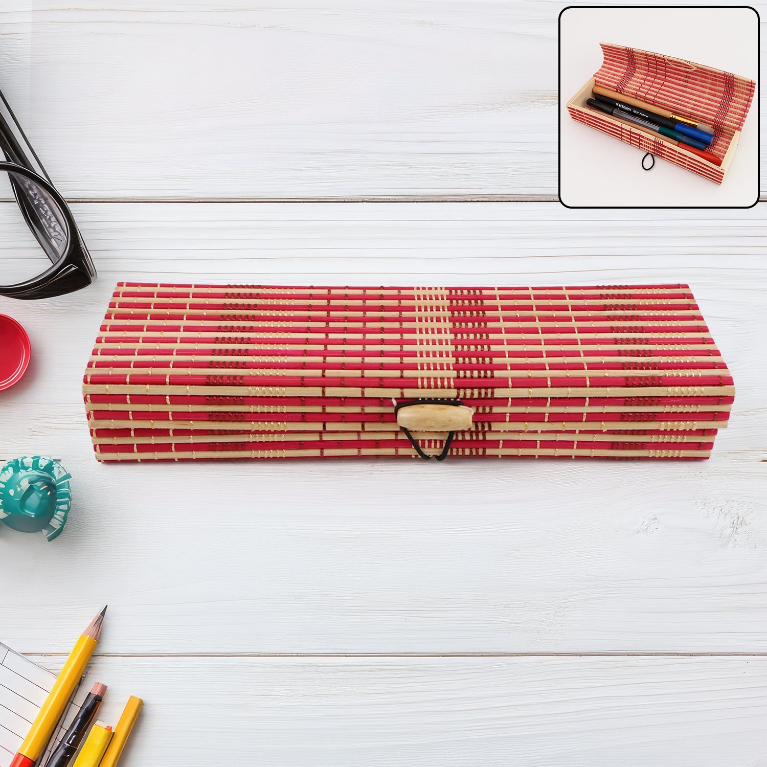 Bamboo Pen & Pencil Box – Eco-Friendly Handcrafted Organizer