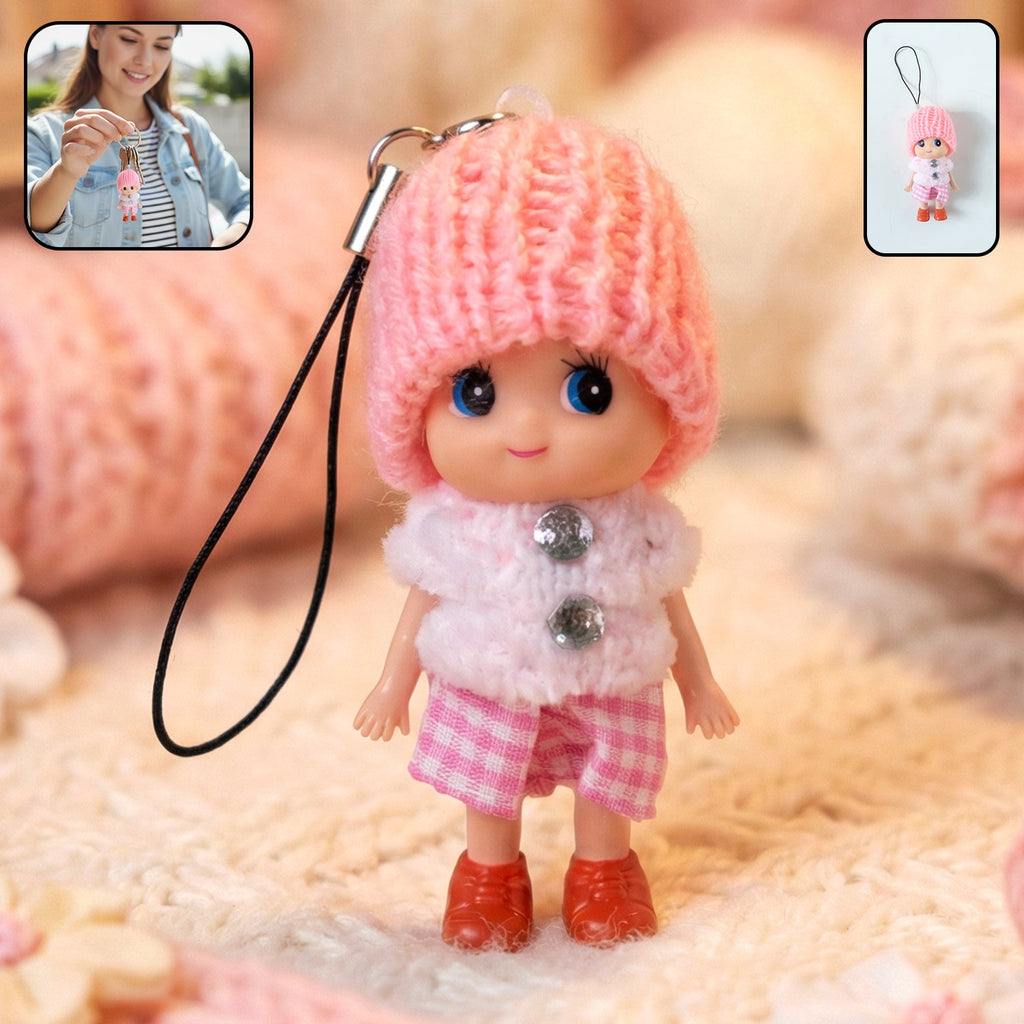 ALVENZA Mini Doll Keychain – Adorable Soft Knitted Cap & Vibrant Design