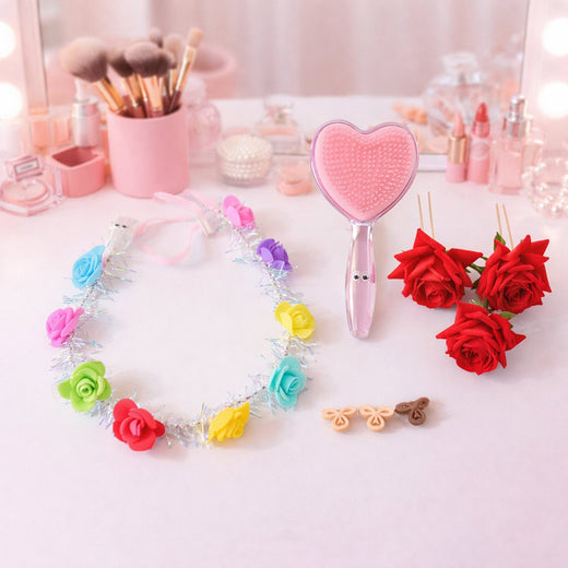 Beauty & Hair Styling Combo Set – Floral Accessories & Detangling Brush
