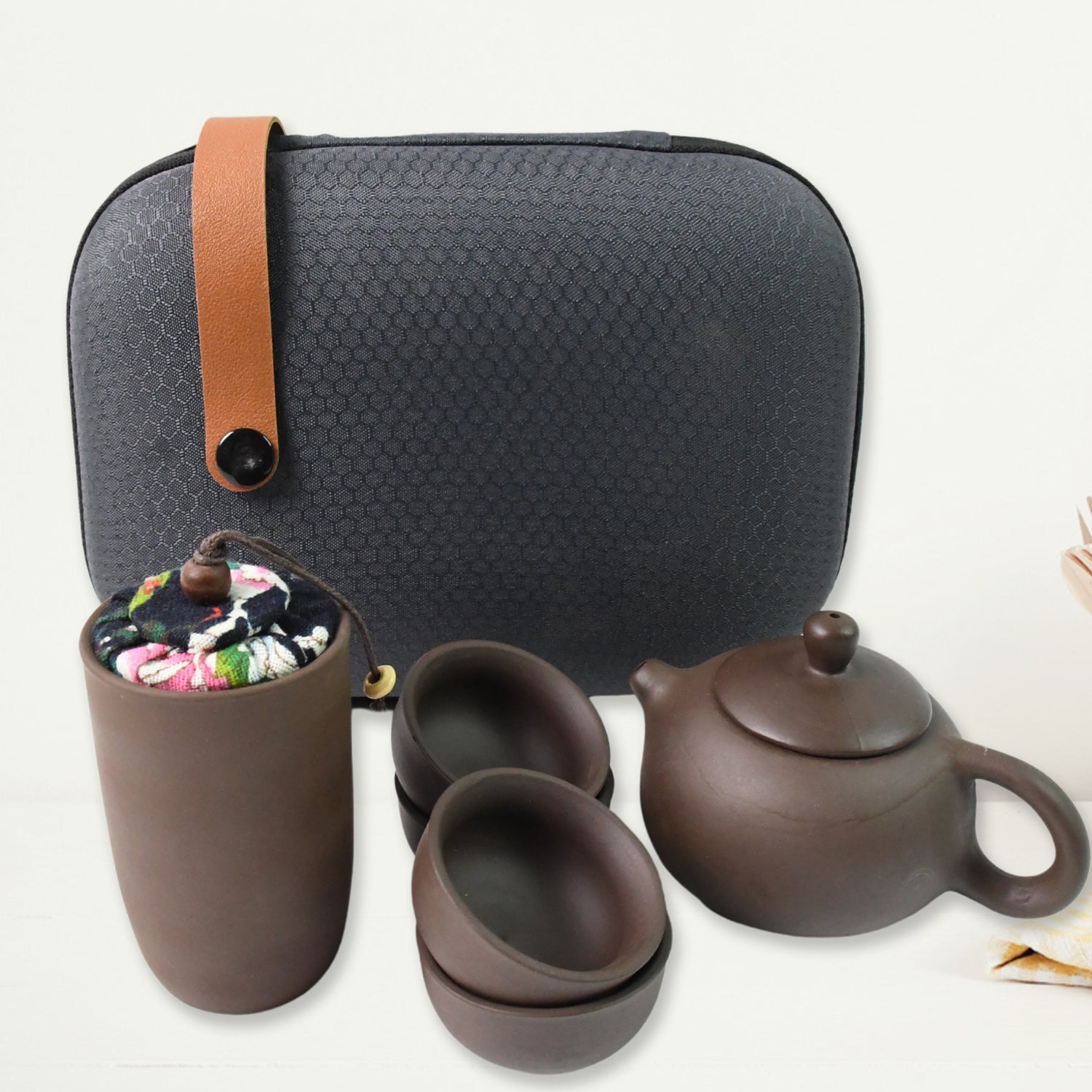 Portable Kung Fu Tea Set Complete 6-Piece Travel Kit for Tea Lovers - Front View
