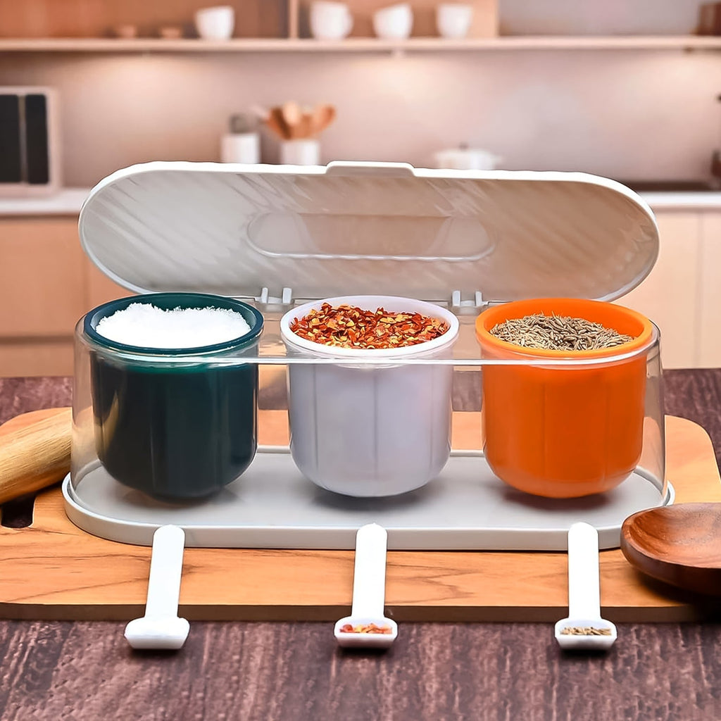 Spice Box 3-Grid Masala Storage with Spoons | Tidy Table - Back View