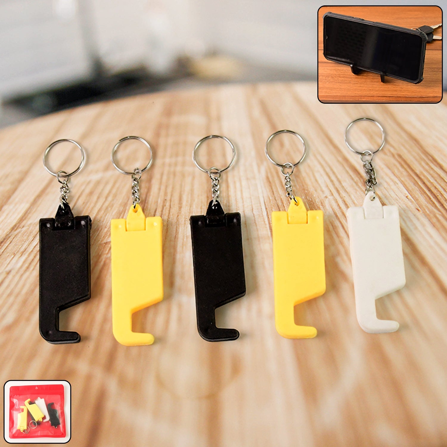 ALVENZA Plastic Keychain Mobile Stand – 2 in 1 Multicolor Phone Holder Set