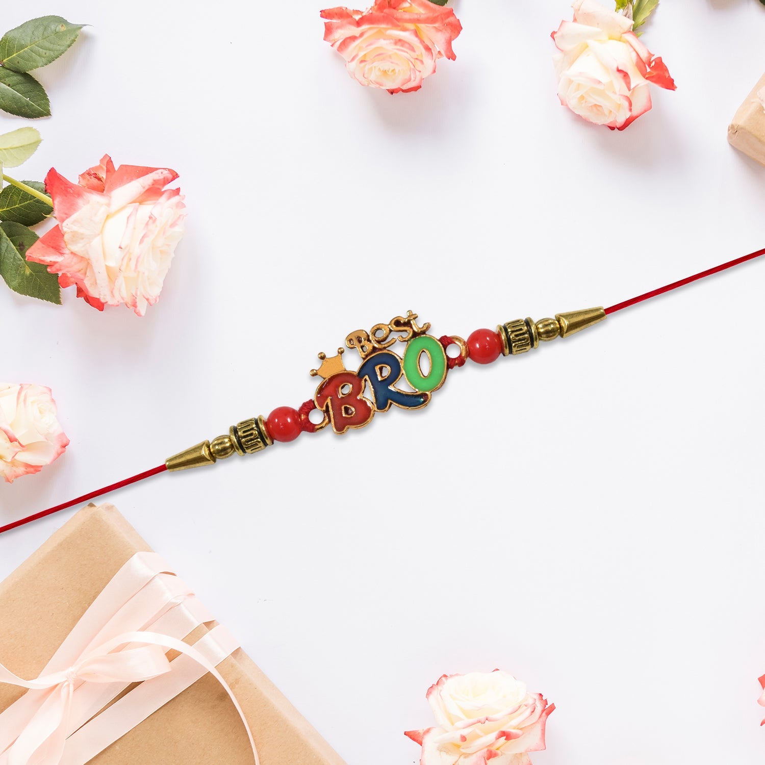 ALVENZA Best Bro Rakhi - Crown Motif with Vibrant Colorful Beads