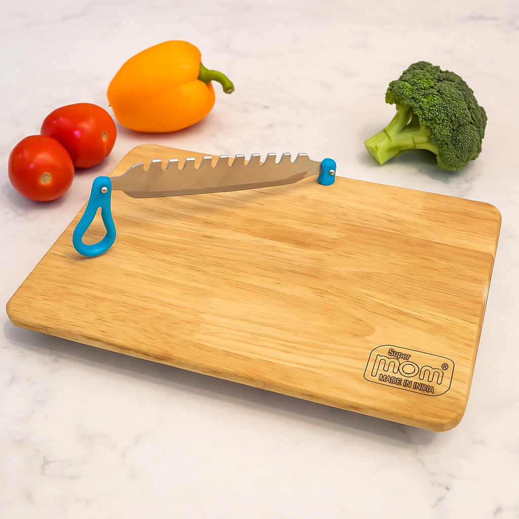 ALVENZA Wooden Cutting Board with Ergonomic Knife – Durable & Compact Set