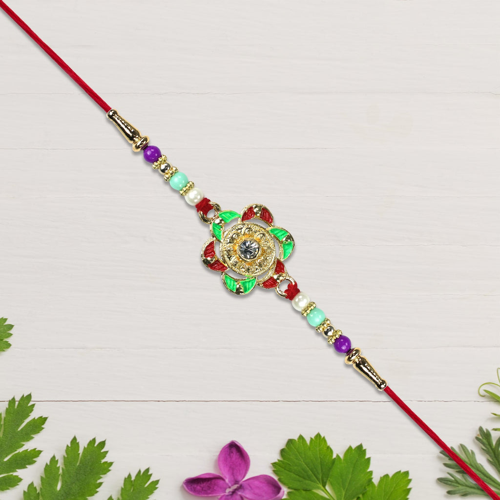 ALVENZA Gold Plated Floral Rakhi - Elegant Traditional Design for Raksha Bandhan