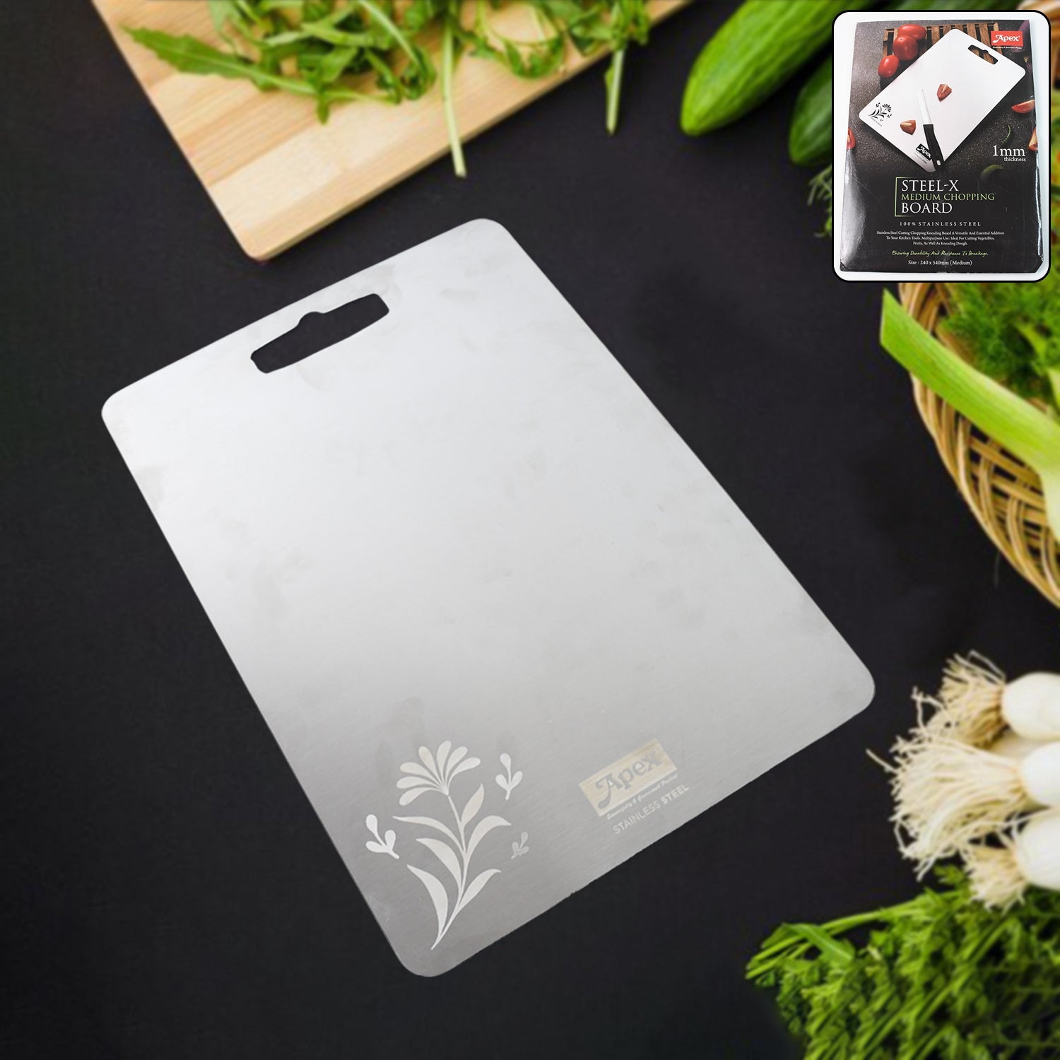 ALVENZA Stainless Steel Medium Chopping Board – Durable & Rust-Resistant