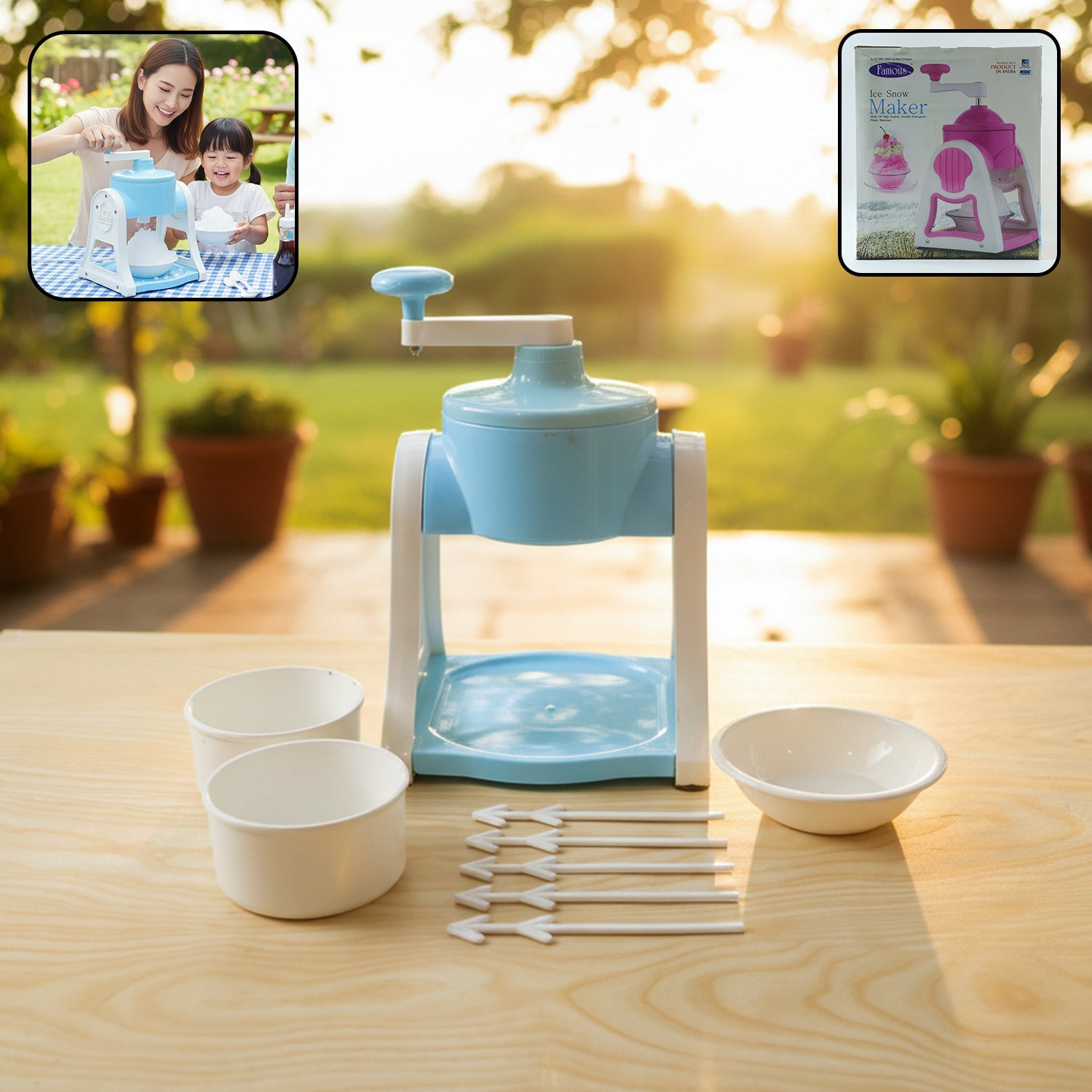 ALVENZA Manual Ice Gola Maker – Portable Blue Ice Slush Machine