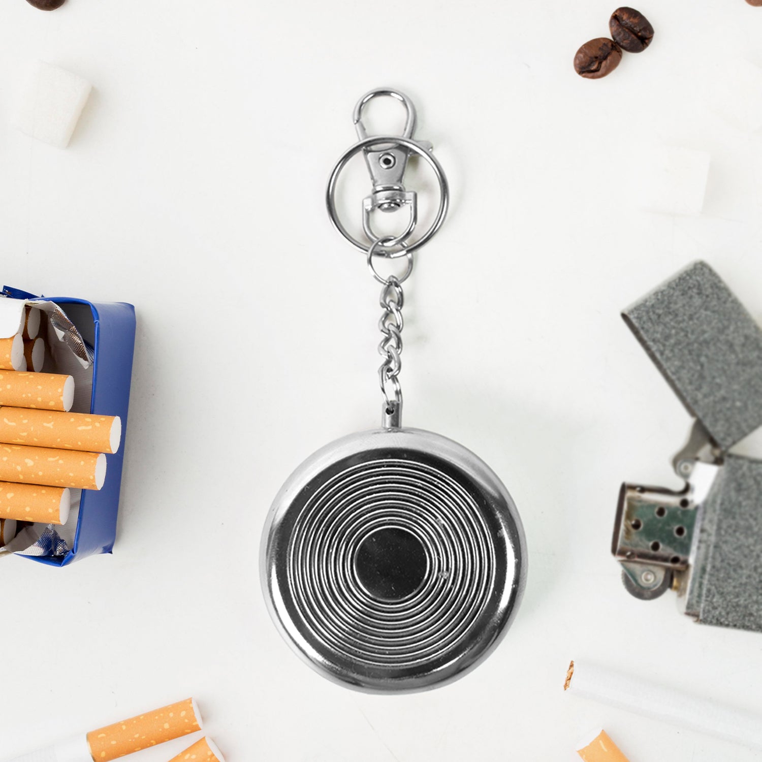 Mini Stainless Steel Ashtray Portable with Secure Lid for Travel - Back View