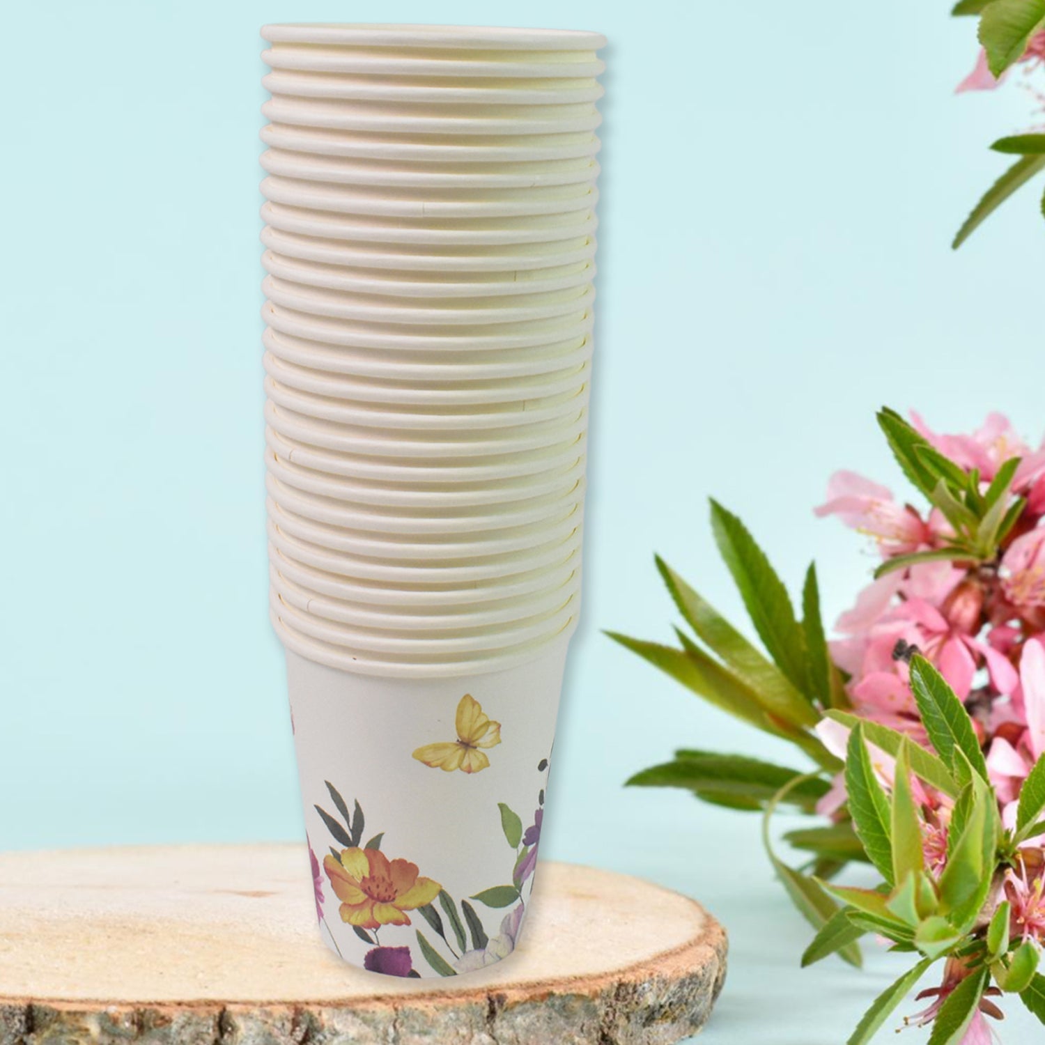 Disposable Paper Cups Mixed Design 24 Pcs | Papezo - Front View