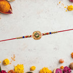 ALVENZA Kundan Rakhi - Traditional Antique Gold Finish with Multicolor Beads