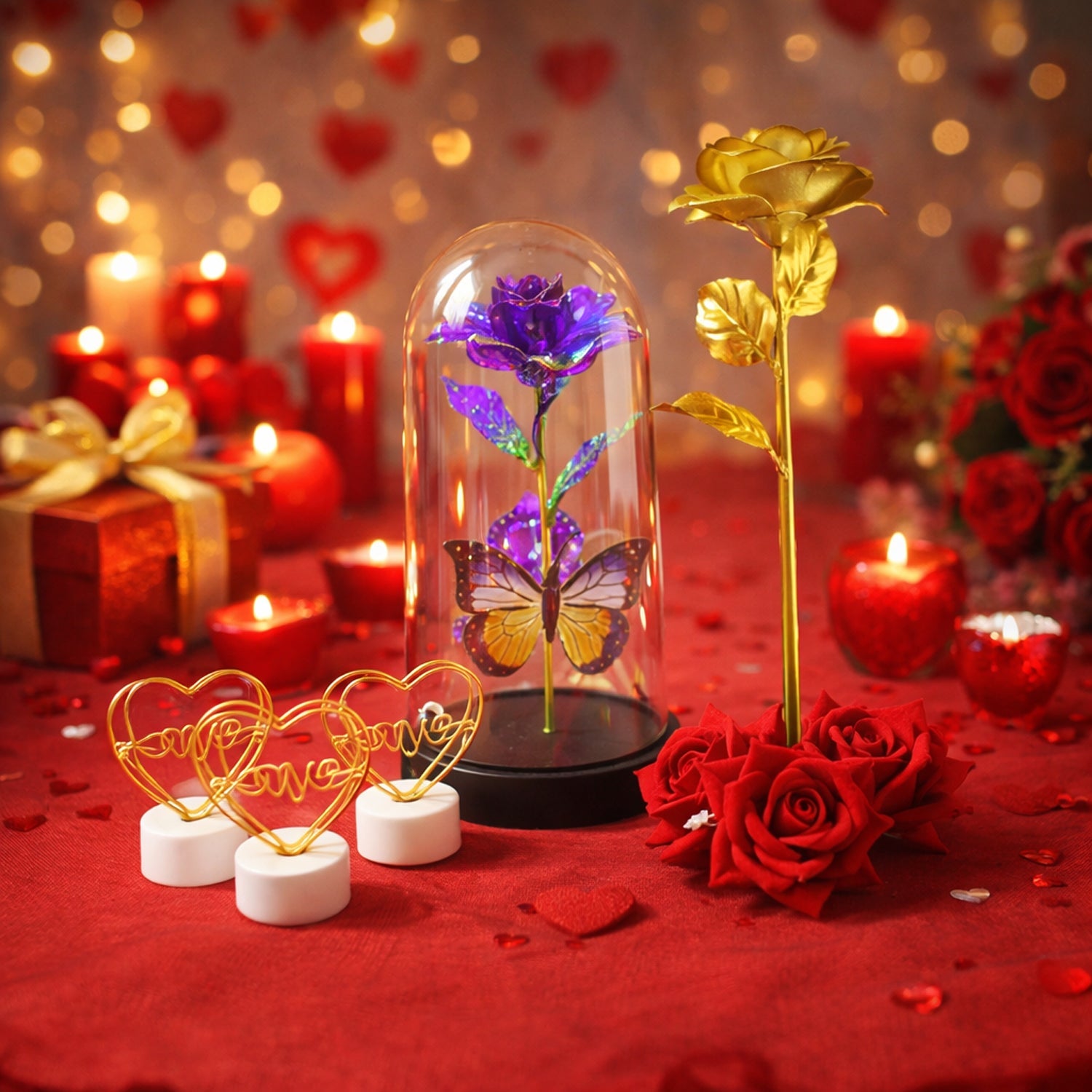 ALVENZA Glass Dome Rose Romantic Gift Set – Elegant LED Décor