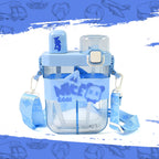 Kids Water Bottle with Dual Compartments Straw & Strap