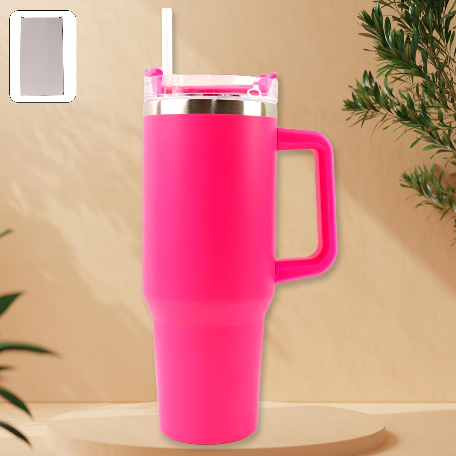 ALVENZA Insulated Travel Mug – Large 1200ML Pink Flask with Handle