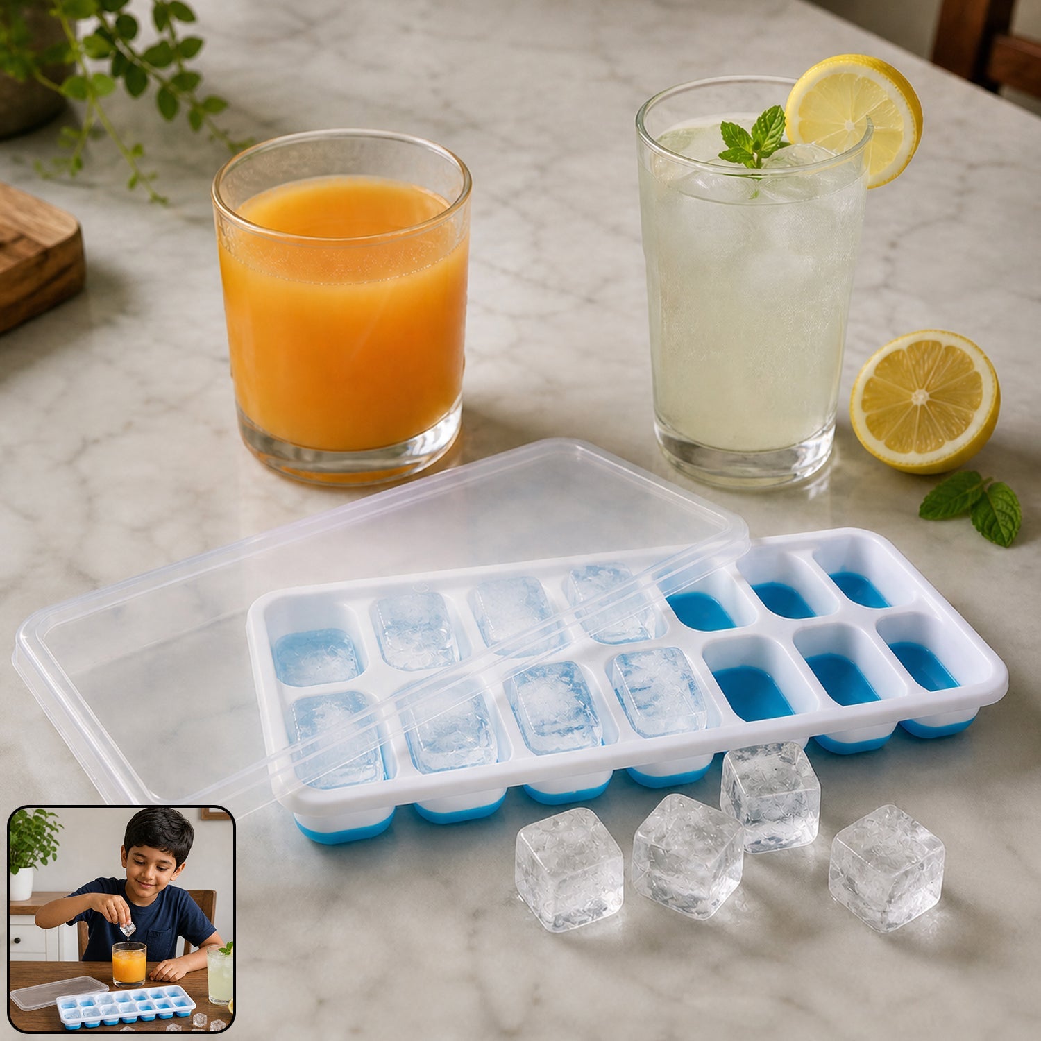 Multipurpose Plastic Ice Cube Tray 14-Grid with Lid for Easy Freezing