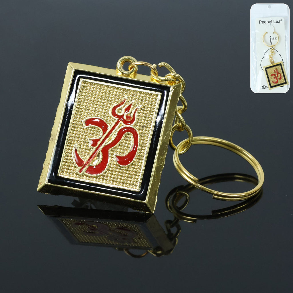 ALVENZA Om Trishul Keychain – Durable Golden Metal Accessory