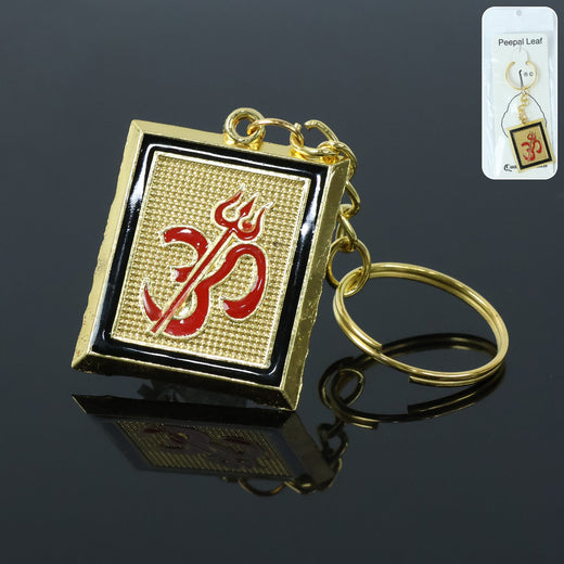 ALVENZA Om Trishul Keychain – Durable Golden Metal Accessory