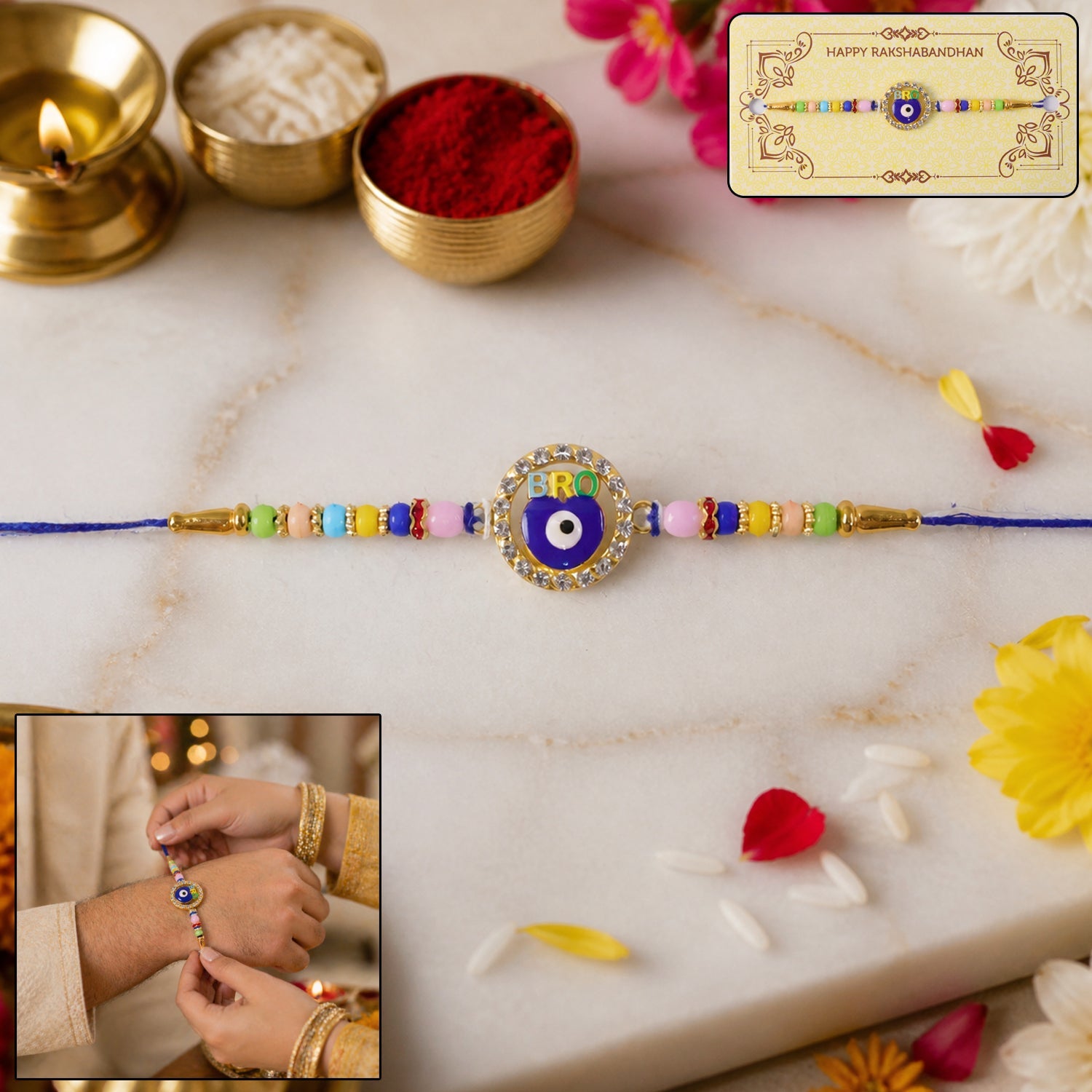 ALVENZA Bro Evil Eye Charm Rakhi - Unique Protective Design for Bhai