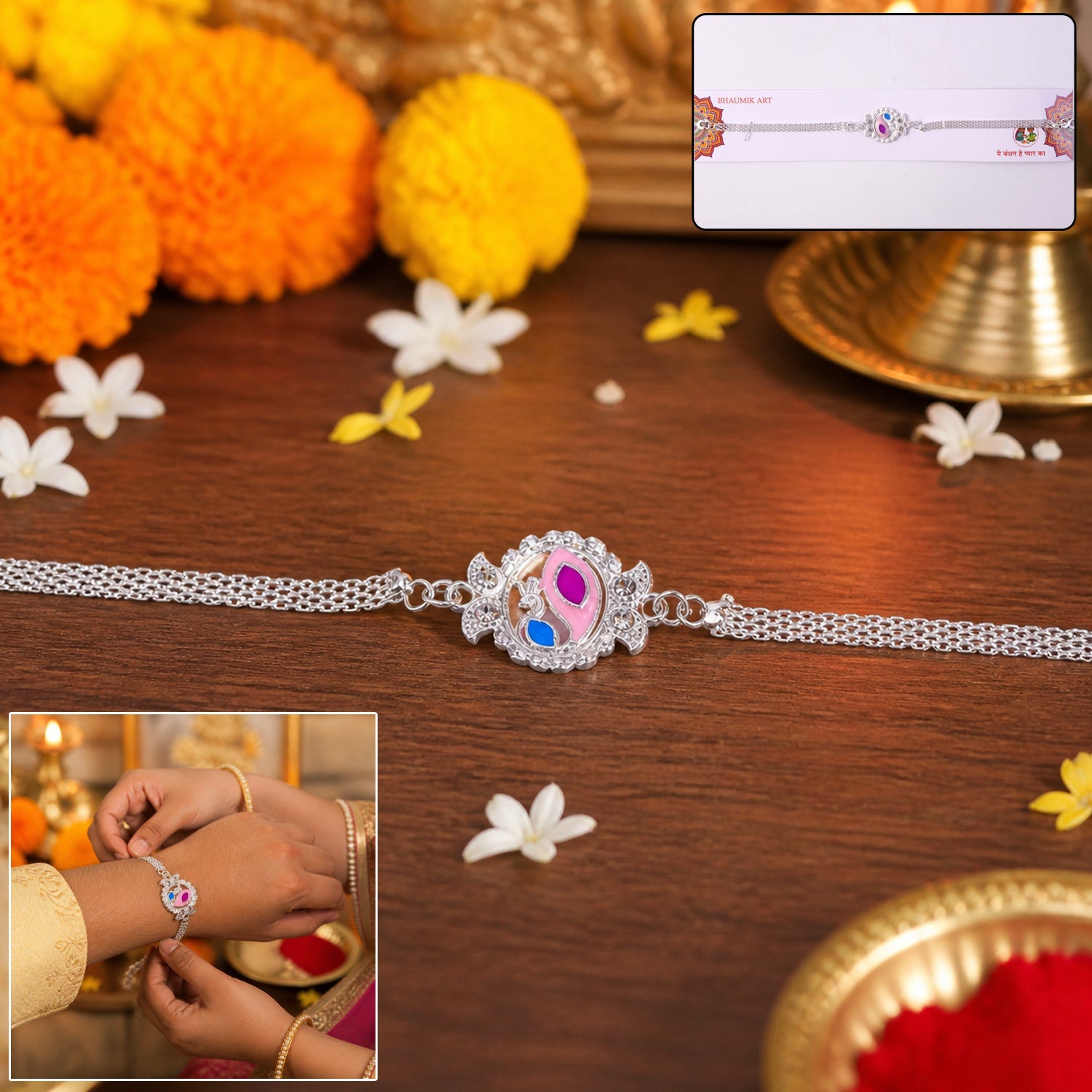 ALVENZA Peacock Rakhi - Elegant Traditional Design for Raksha Bandhan Festival