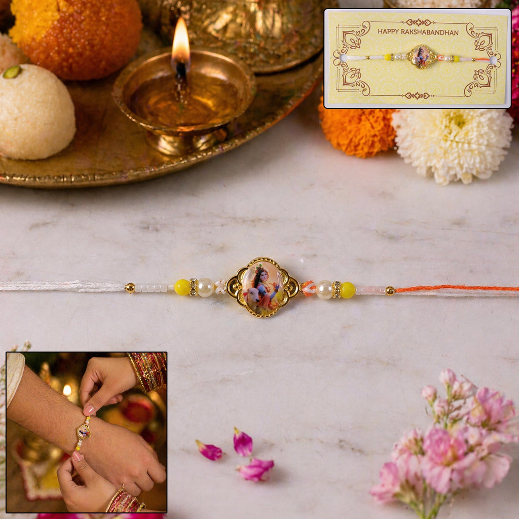 ALVENZA Lord Krishna Rakhi – Elegant Designer Thread for Raksha Bandhan
