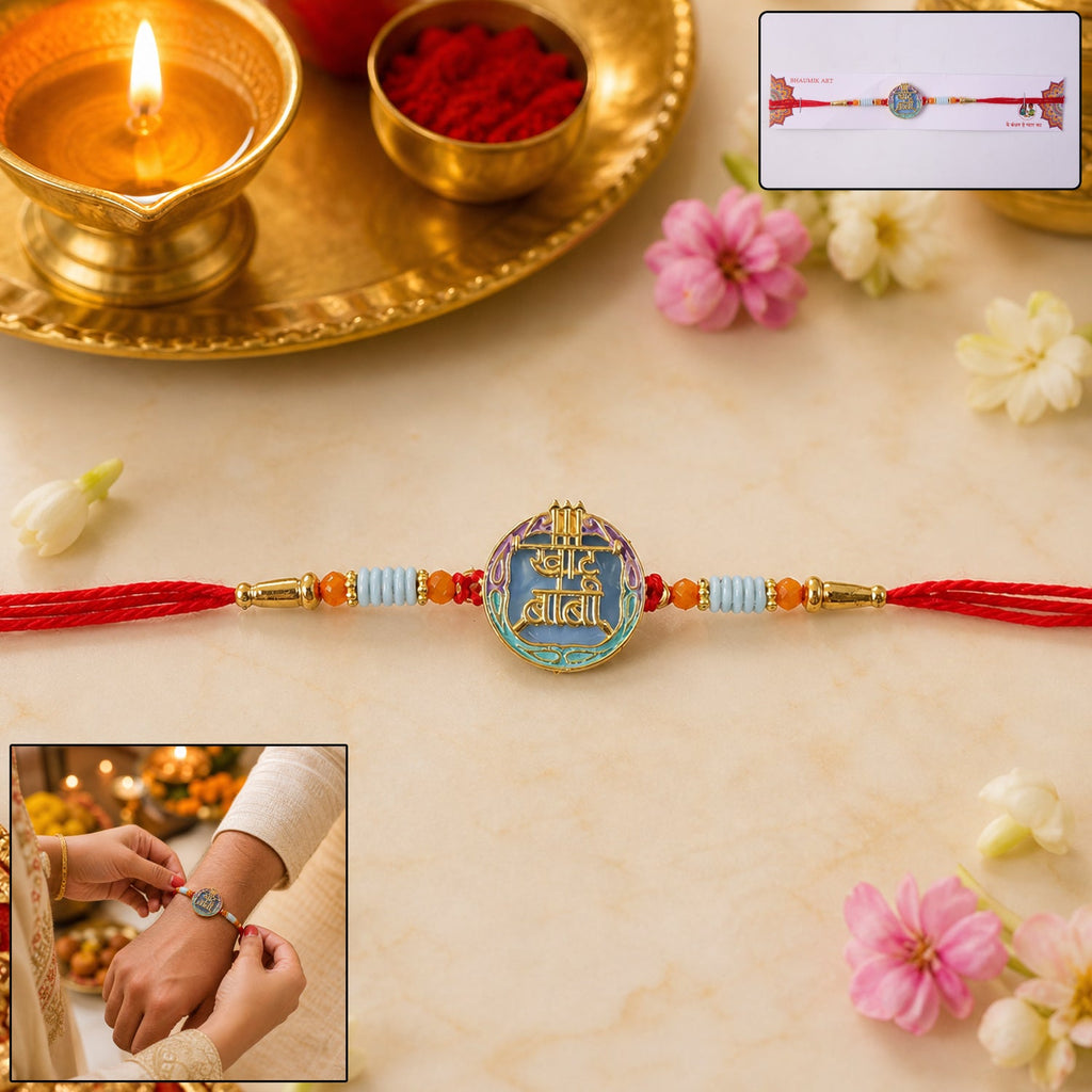 ALVENZA Colorful Rakhi with Beads & Religious Symbol – Traditional Festive Accessory