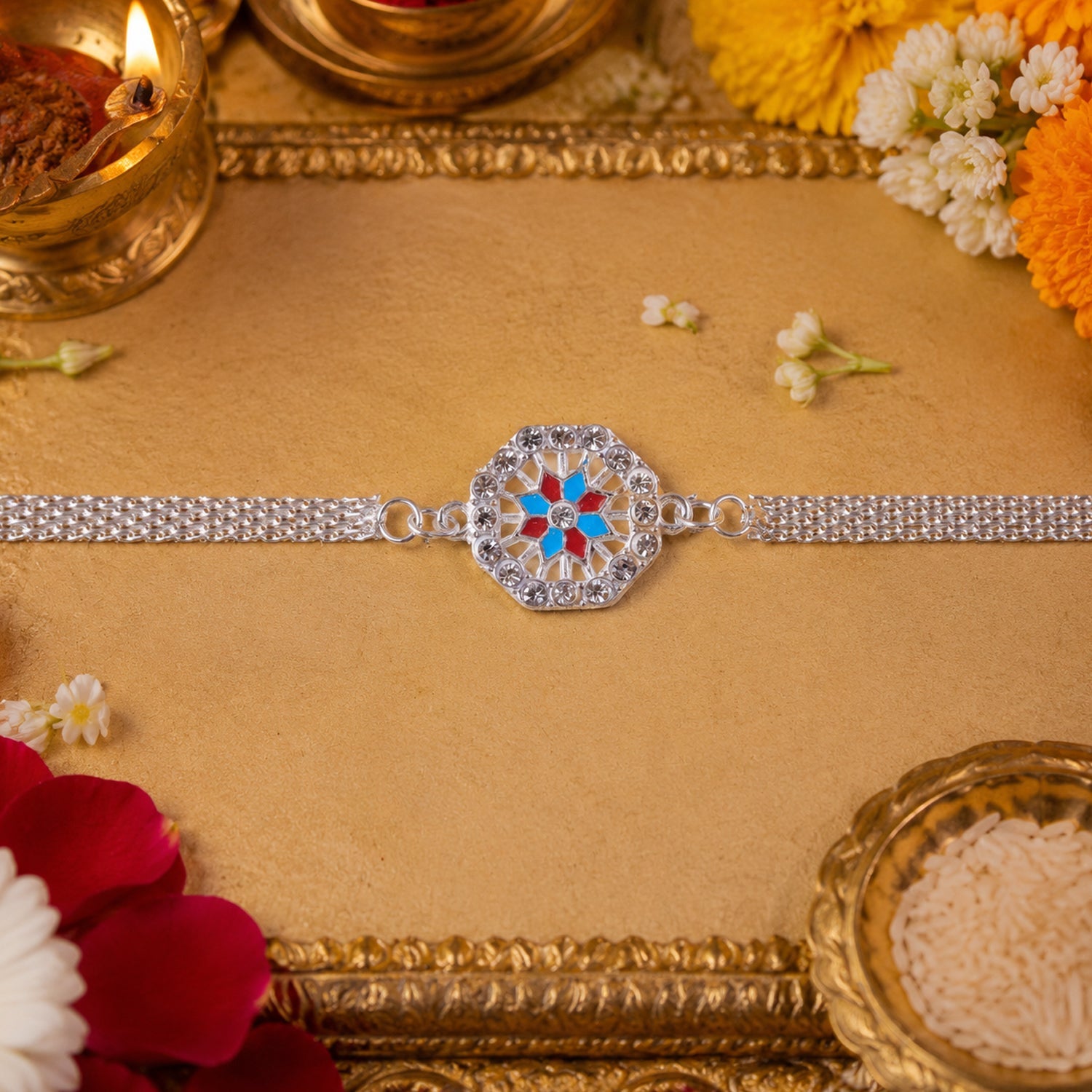 ALVENZA Classic Crystal Rakhi for Brother - Elegant & Traditional