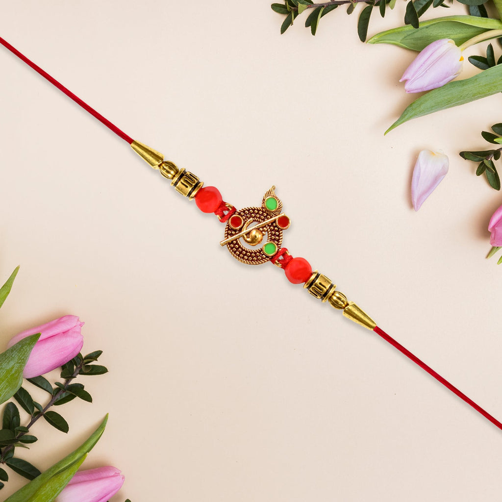 ALVENZA Krishna Rakhi – Red Beaded Auspicious Thread for Brother