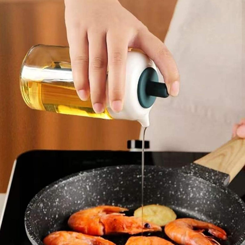 Glass Oil Dispenser with Brush Borosilicate Kitchen Bottle - Back View