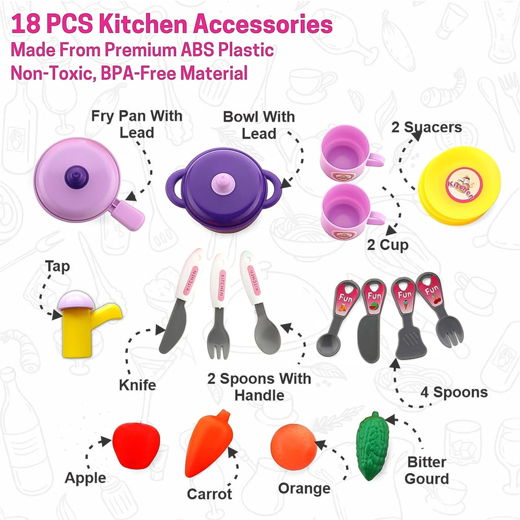 Kids Kitchen Play Set 23-Piece Portable Pretend Play | Aditi - Back View