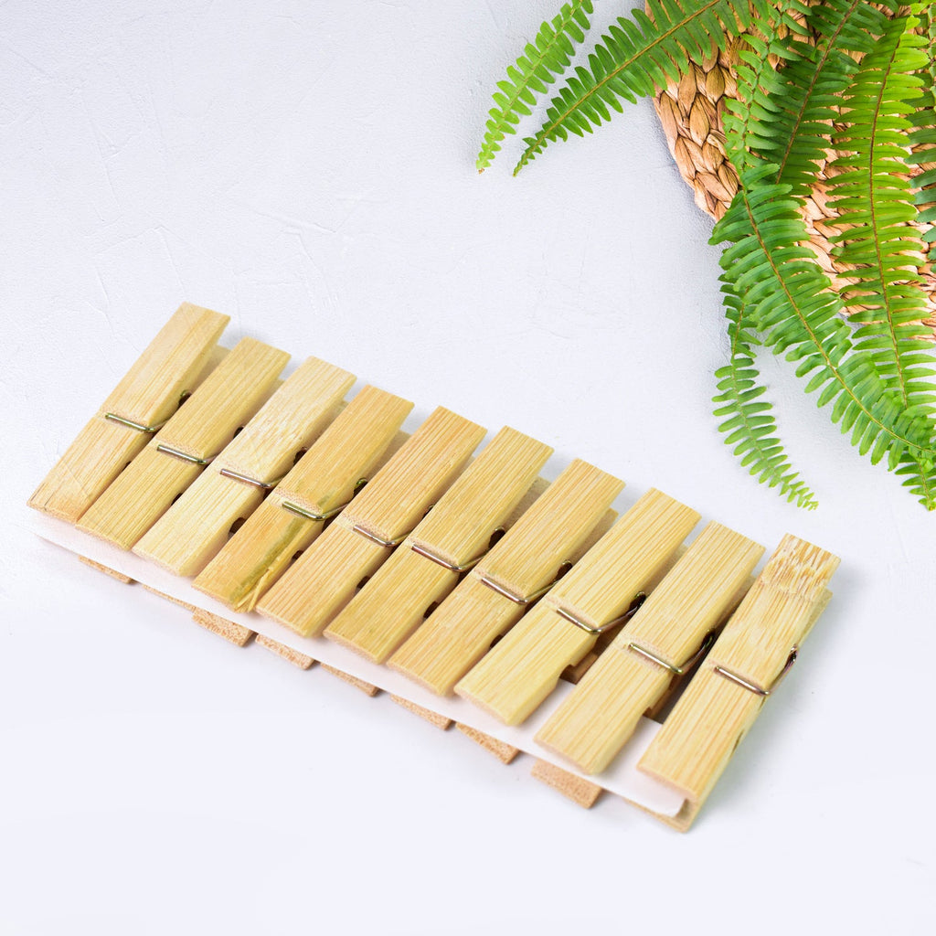 Bamboo Cloth Clips Heavy Duty Wooden Pegs (10 Pcs) | BathNova