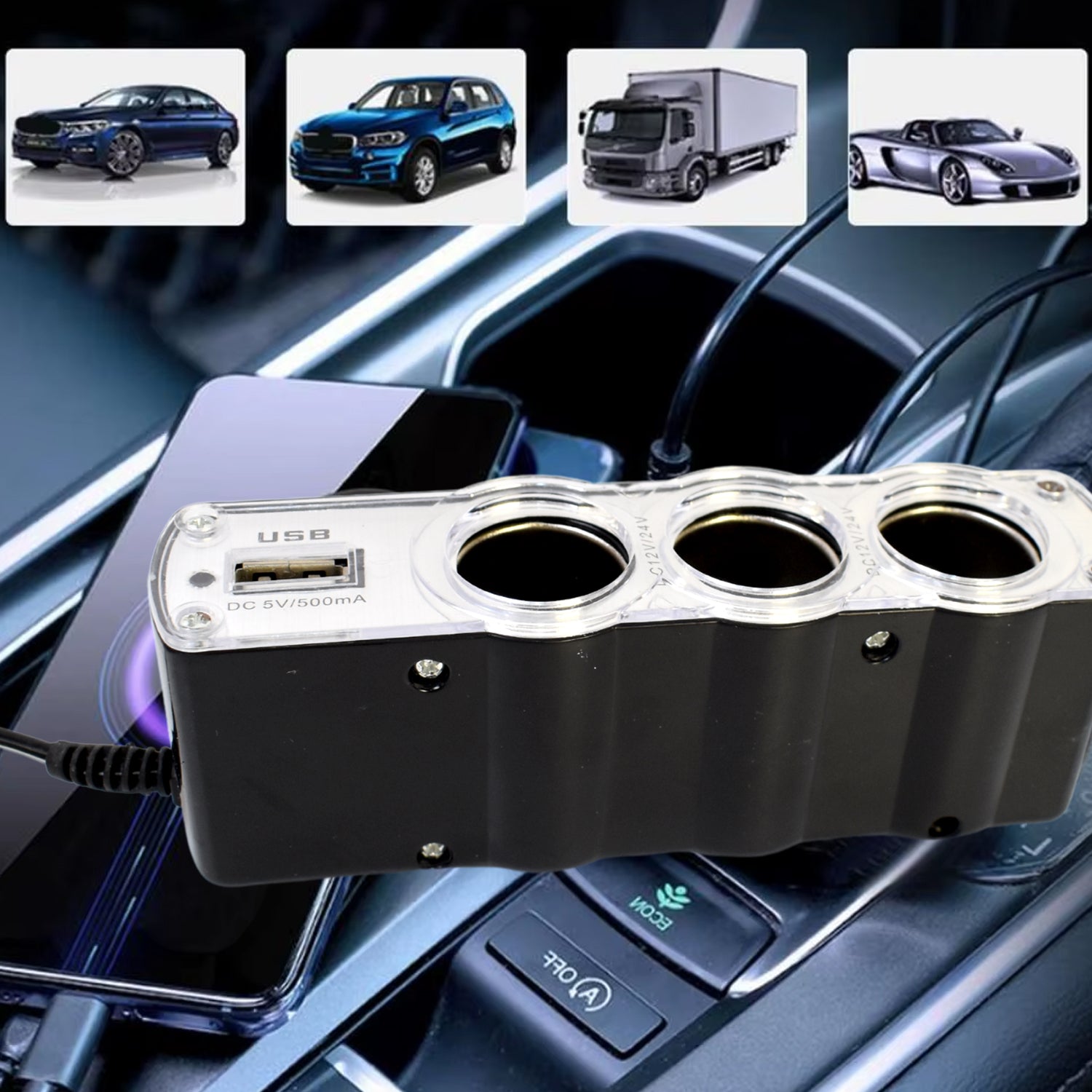 ALVENZA 12V Car Lighter Socket Splitter with USB Charger – PowerXpert