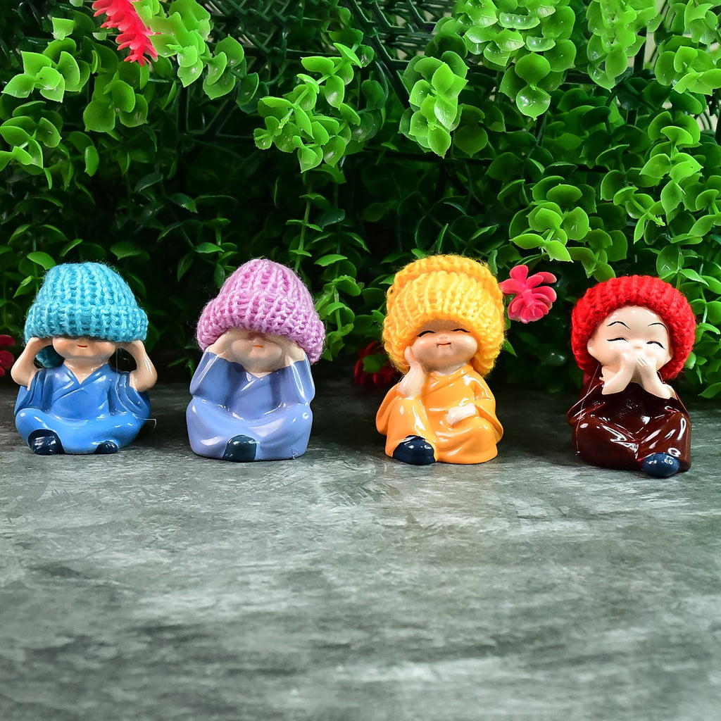 ALVENZA Resin Monk Buddha Showpiece Set of 4 – Spiritual Home Decor