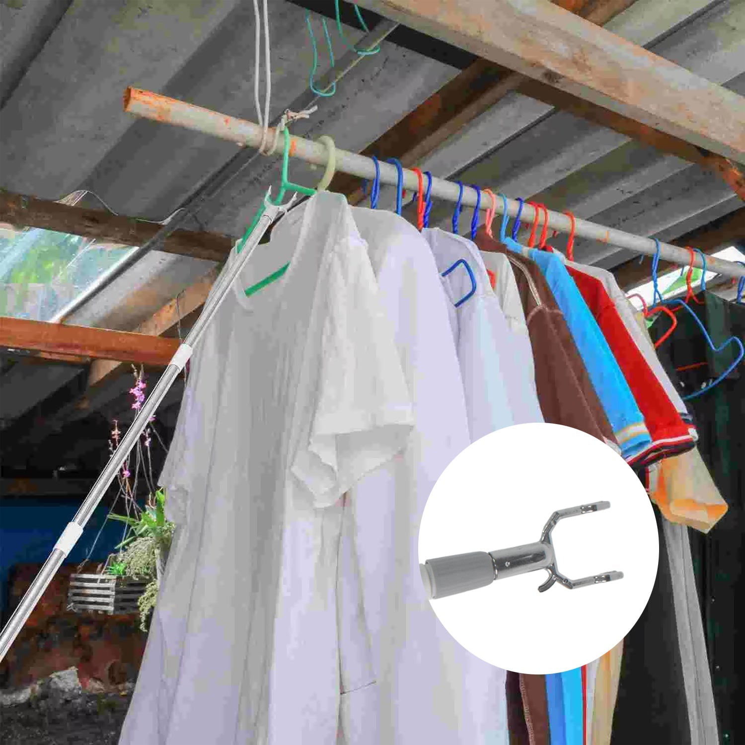 Telescopic Clothes Hook Extendable Garment Hanger (155 cm) - Front View