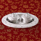 Oval Puja Thali with Kumkum Holders Traditional & Durable Design - Front View