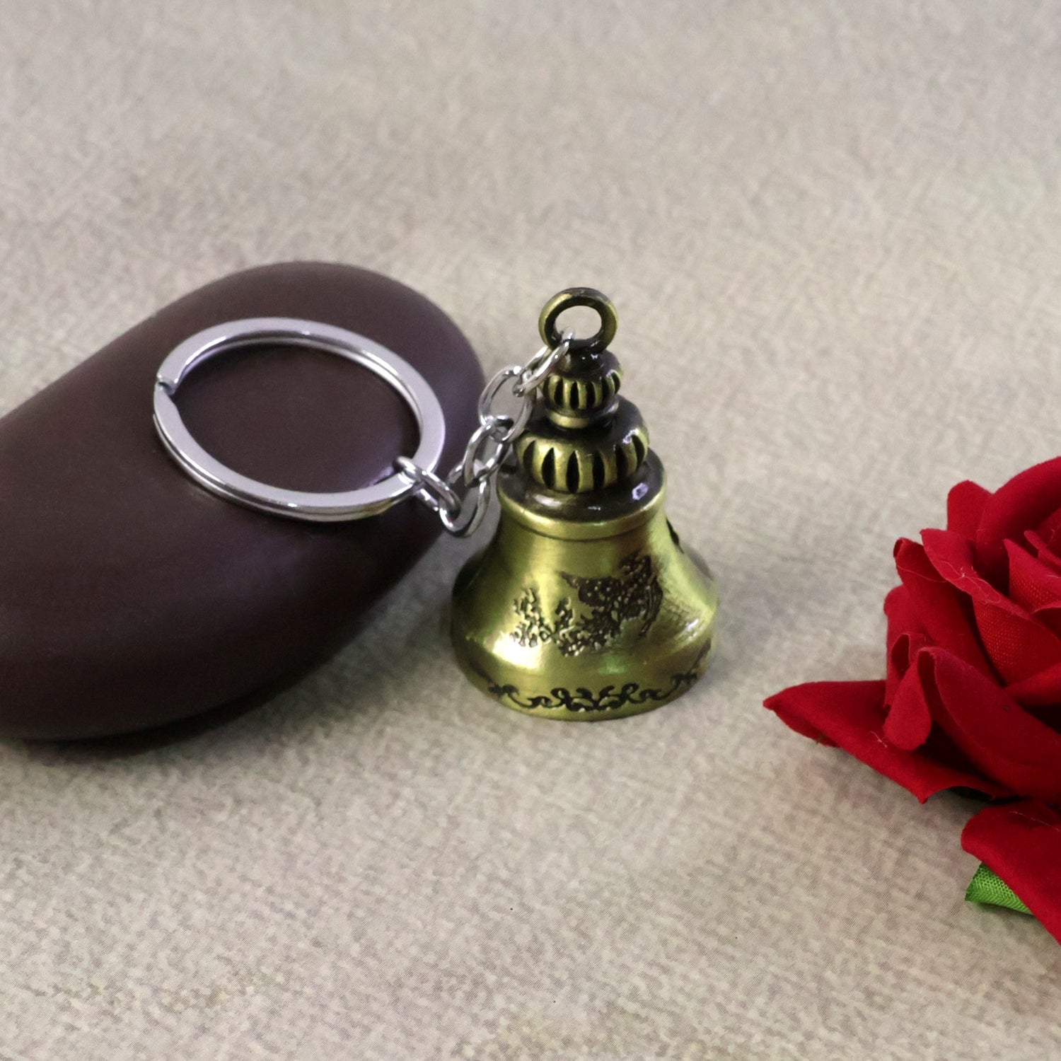 ALVENZA Temple Bell Keychain – Spiritual Metal Charm for Keys and Bags