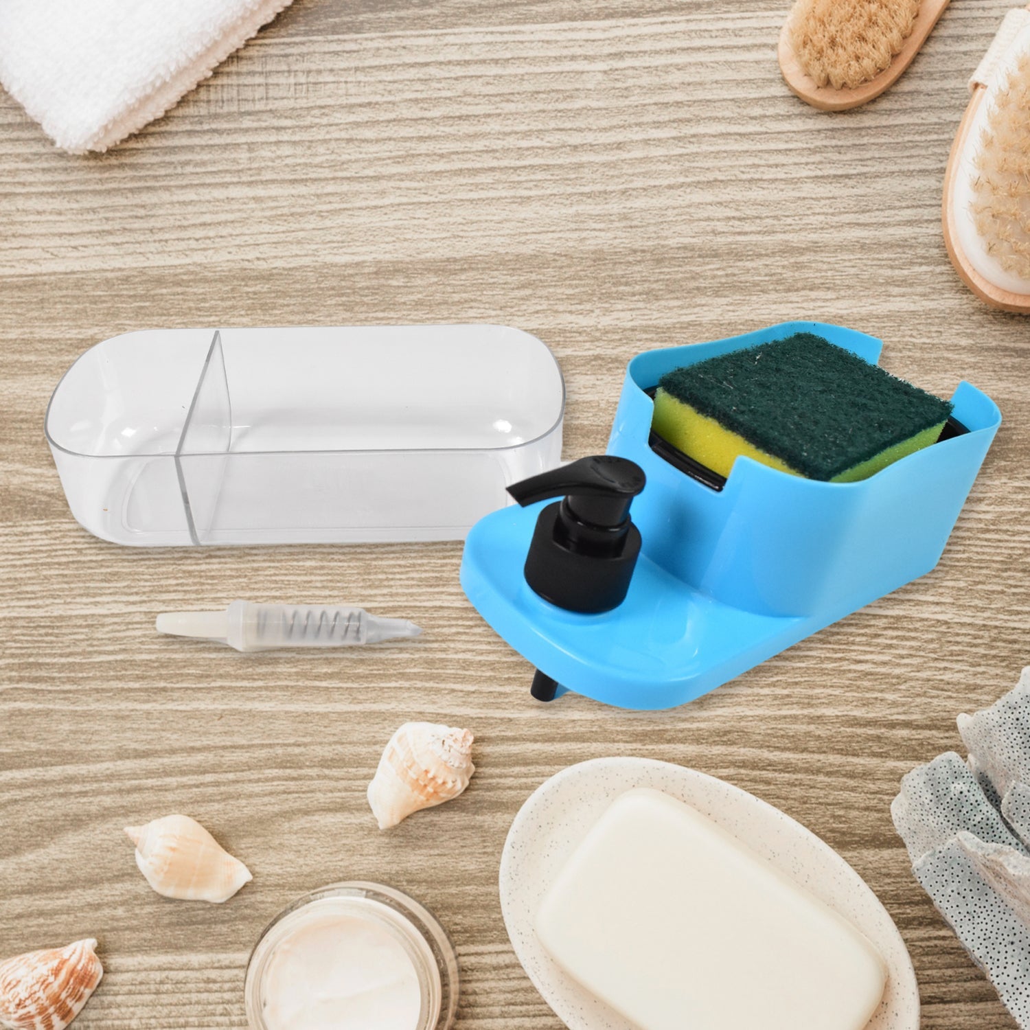 3-in-1 Soap Dispenser Kitchen & Bathroom Organizer | VelvetBubbles - Front View