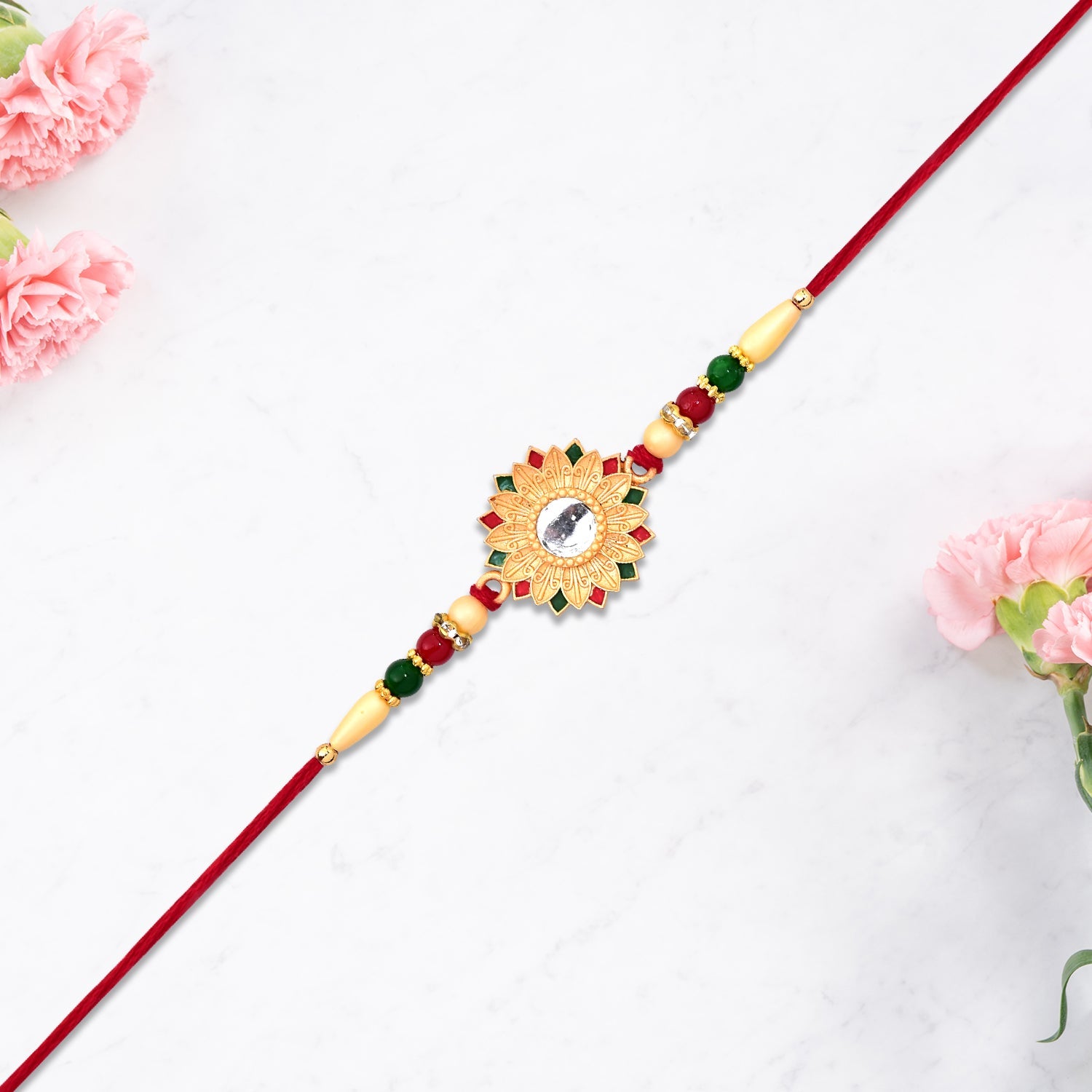 ALVENZA Floral Mirror Rakhi - Elegant Brother Gift for Raksha Bandhan