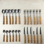 ALVENZA Stainless Steel Cutlery Set – Elegant Wooden Handle, 24 Pieces