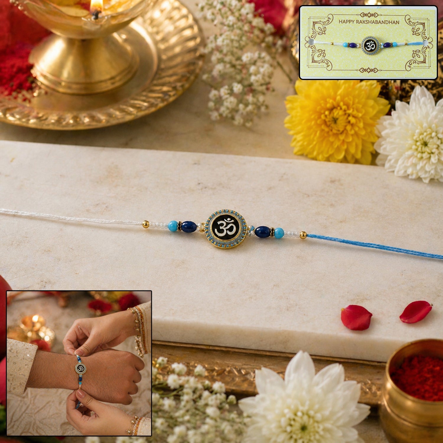 ALVENZA Om Symbol Rakhi – Elegant Beaded Design for Raksha Bandhan