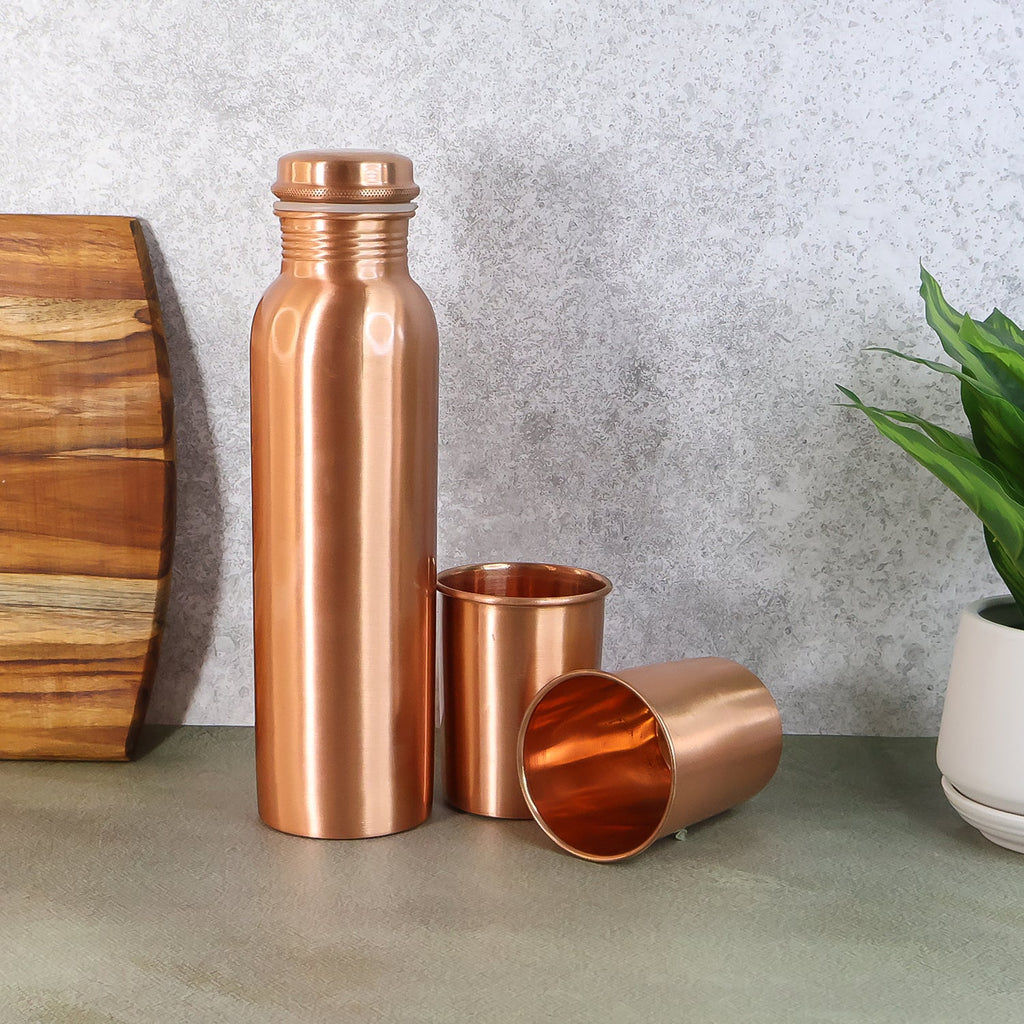 ALVENZA Copper Water Bottle Set – 1L Bottle & 2 Glasses | Own Hydrate