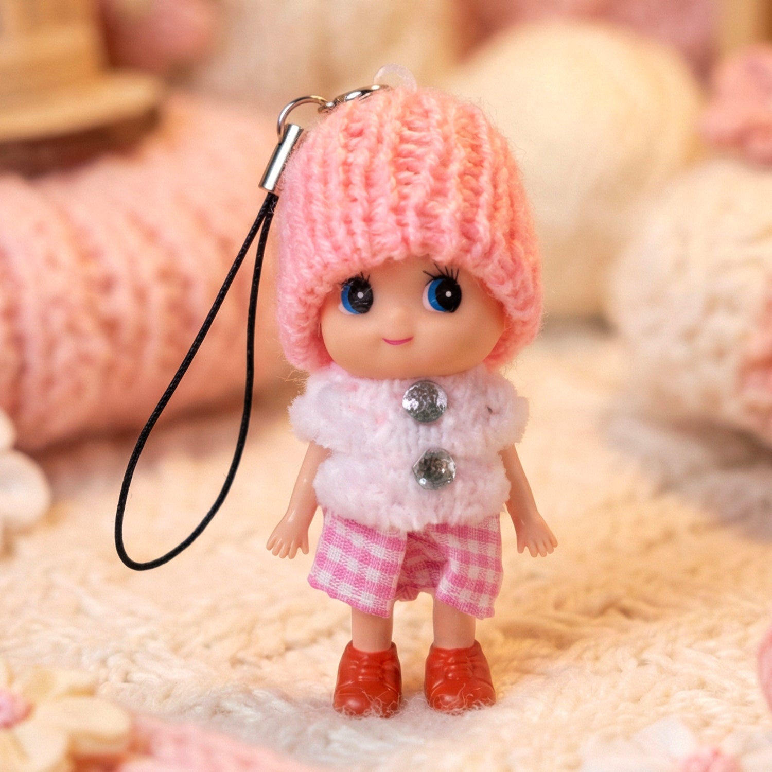 ALVENZA Mini Doll Keychain – Adorable Soft Knitted Cap & Vibrant Design