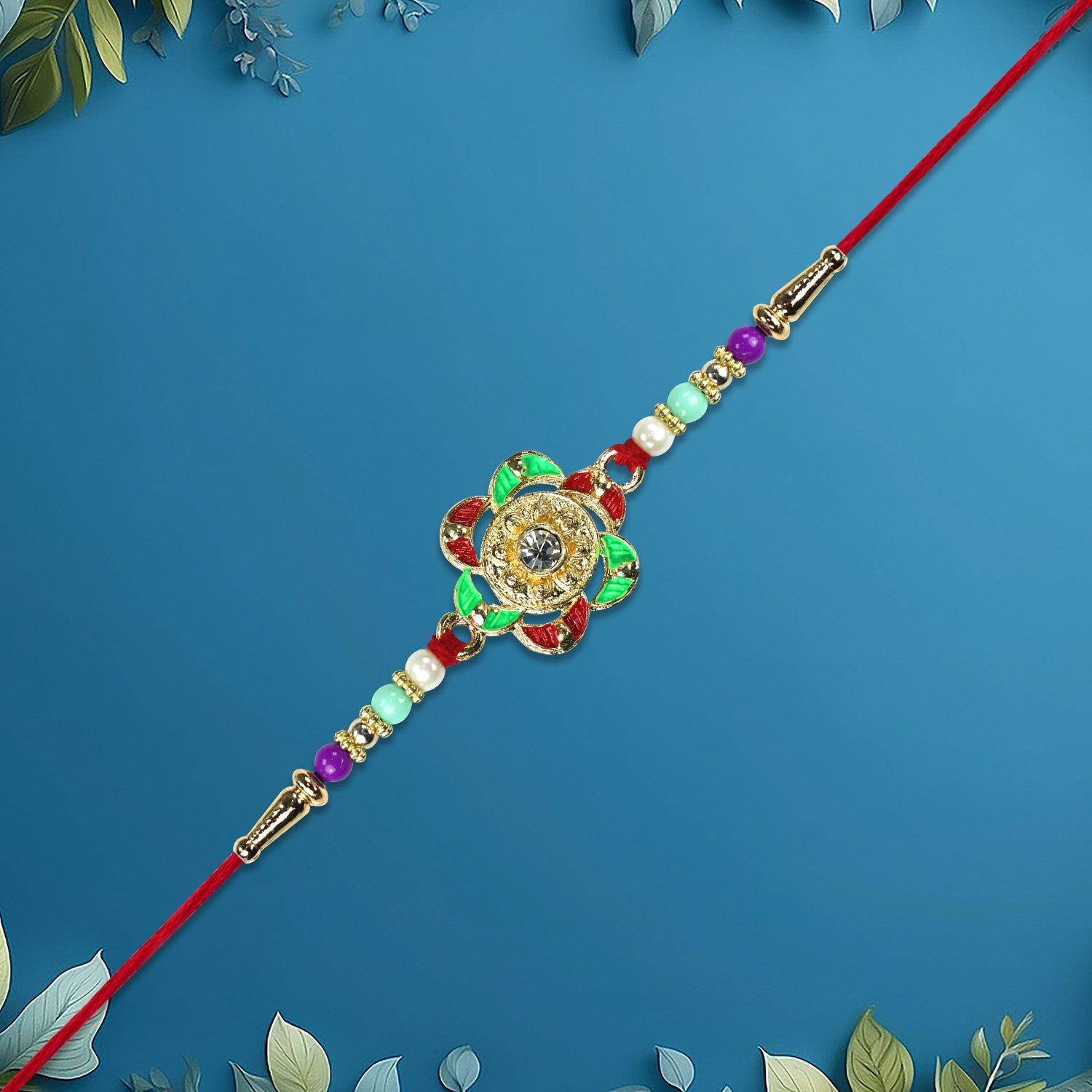 ALVENZA Gold Plated Floral Rakhi - Elegant Traditional Design for Raksha Bandhan