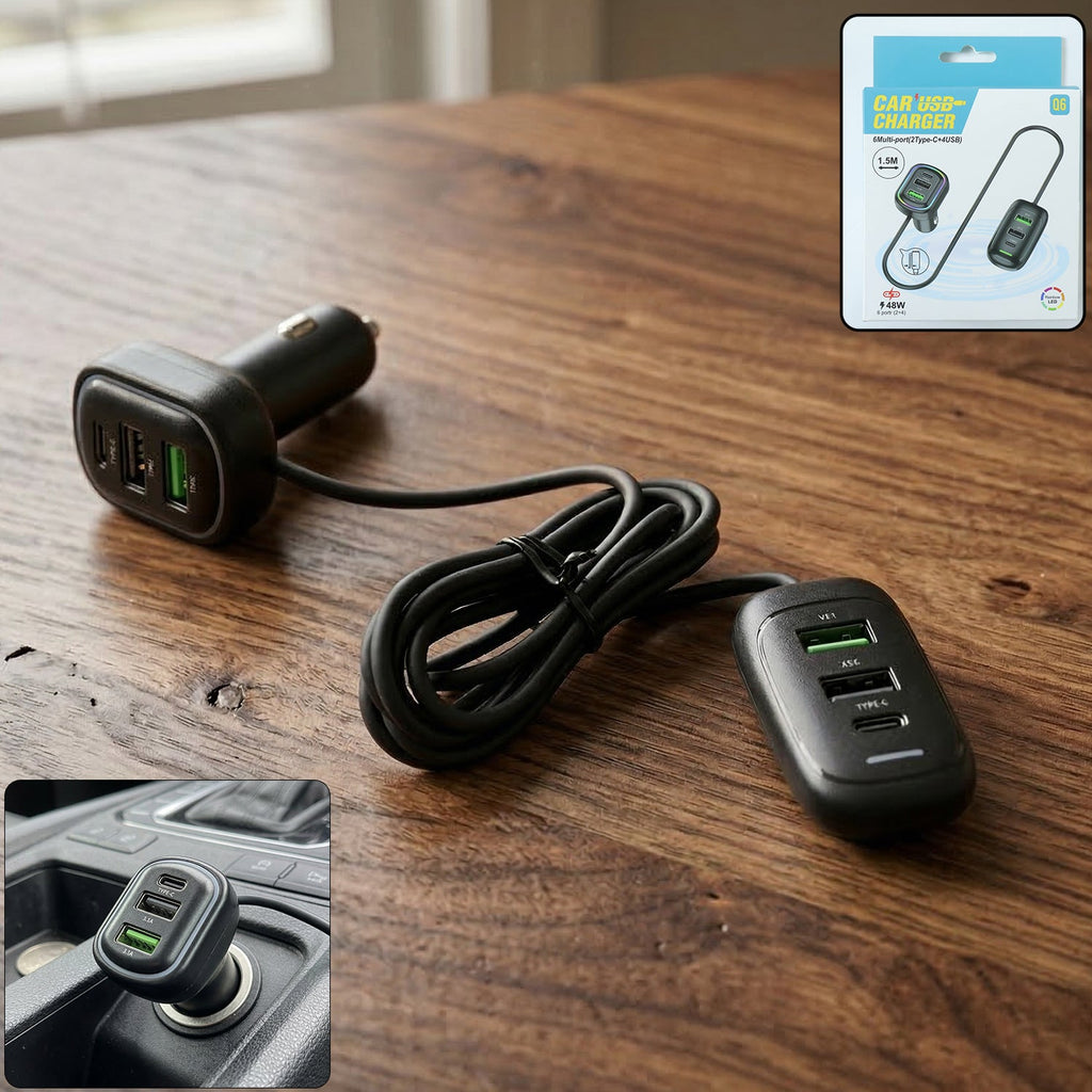 ALVENZA RGB Car USB Charger – Multi-port Fast Charging with LED Light