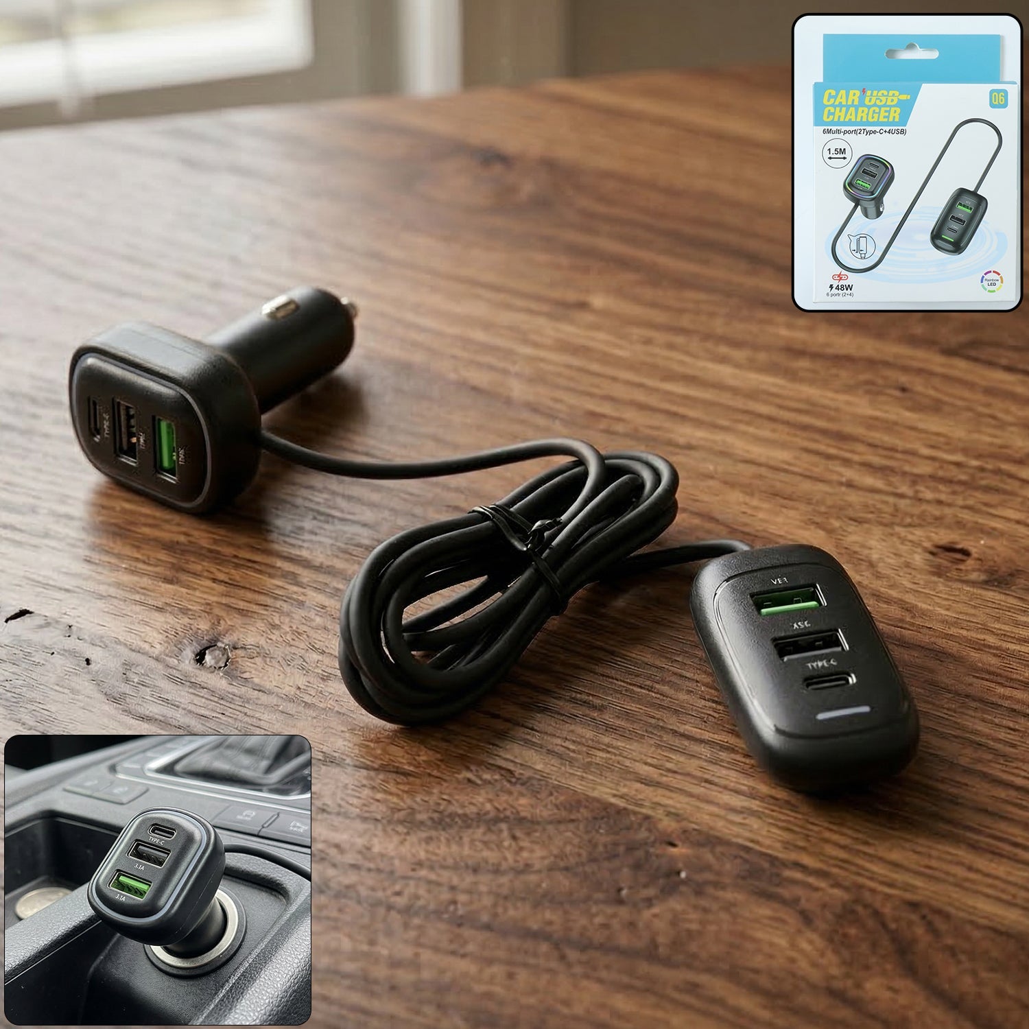 ALVENZA RGB Car USB Charger – Multi-port Fast Charging with LED Light