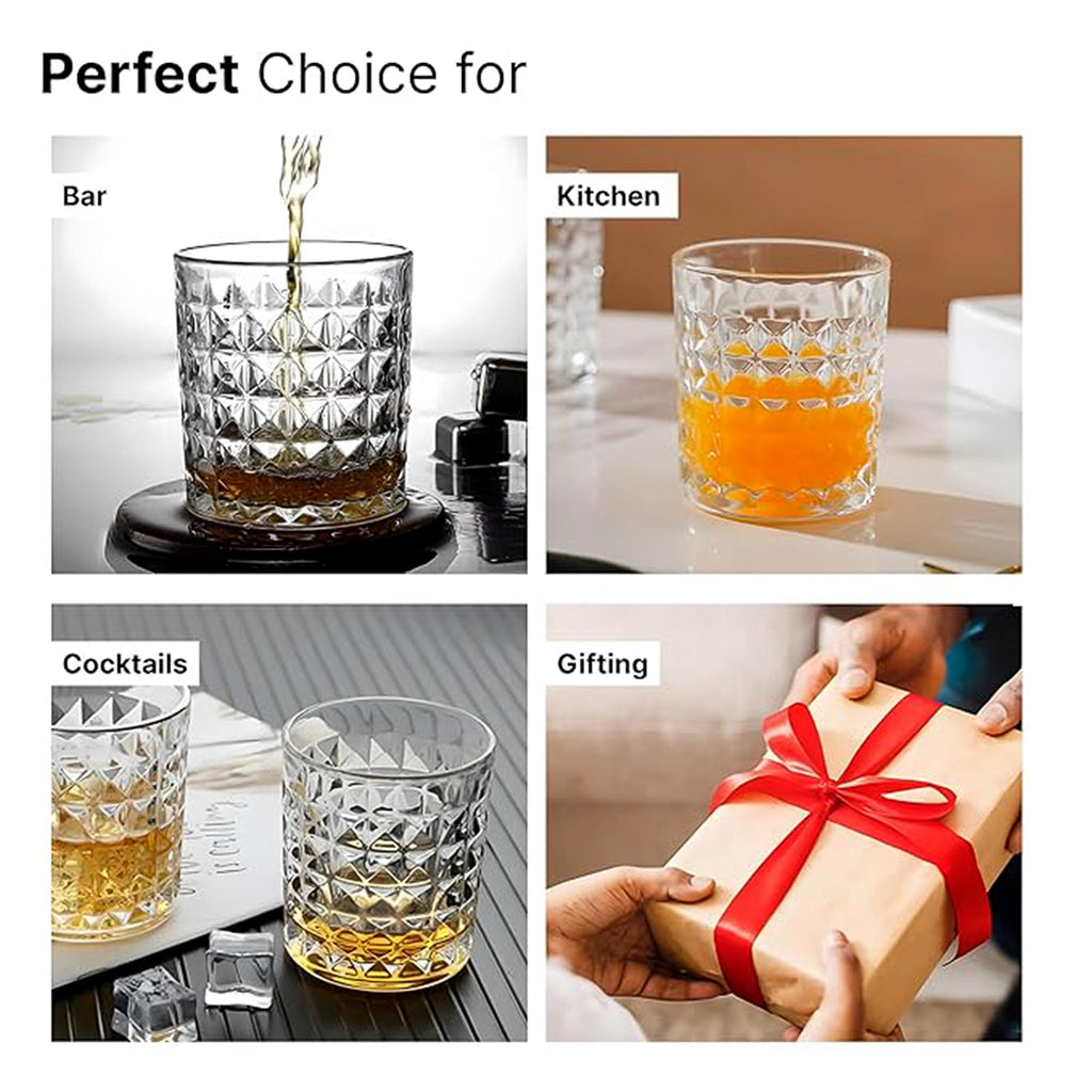 ALVENZA Glass Tumbler Set – Diamond-Cut 6 Pc Elegant Drinking Glasses | Serve Stellar