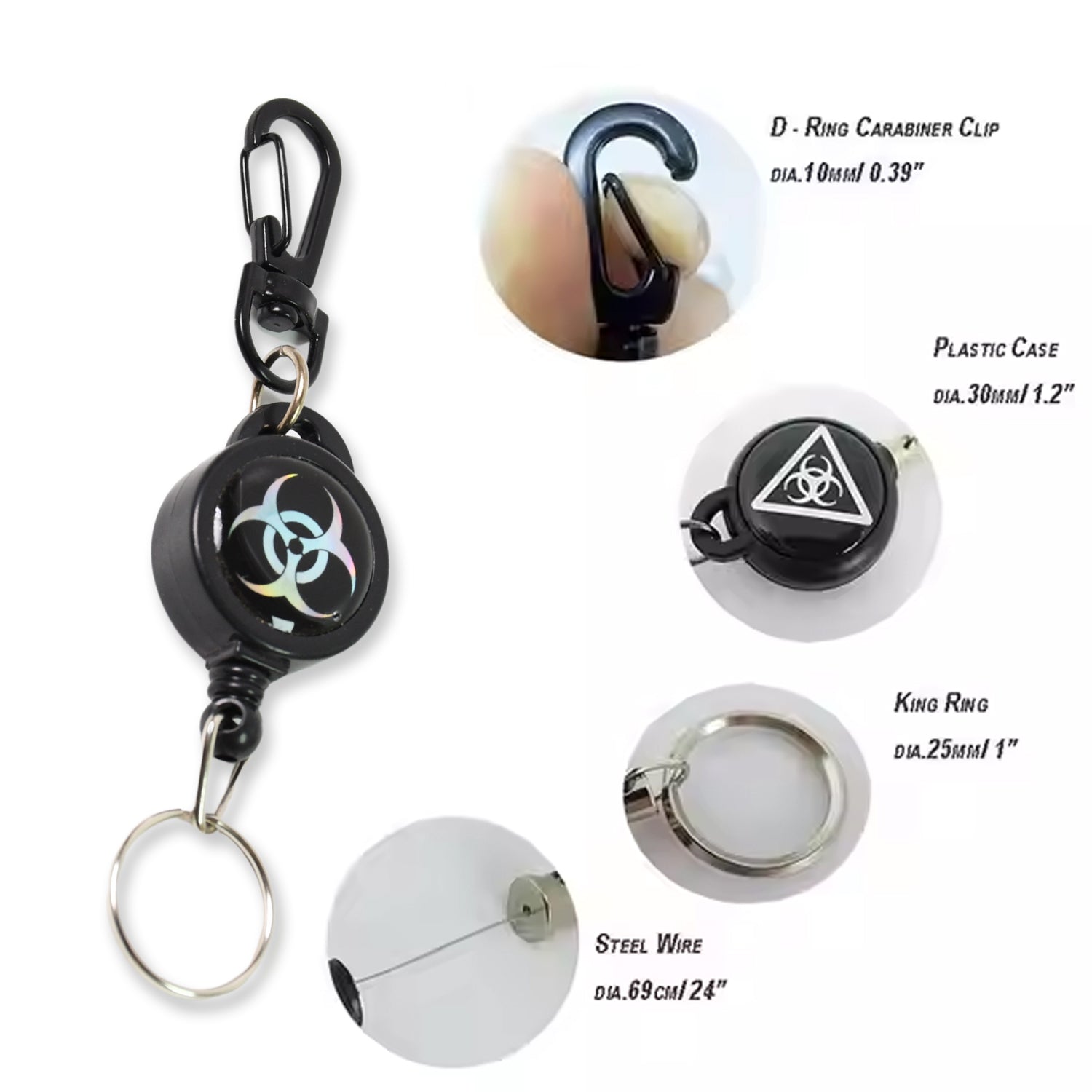 Retractable Key Chain Anti-Lost Steel Wire Reel - Front View