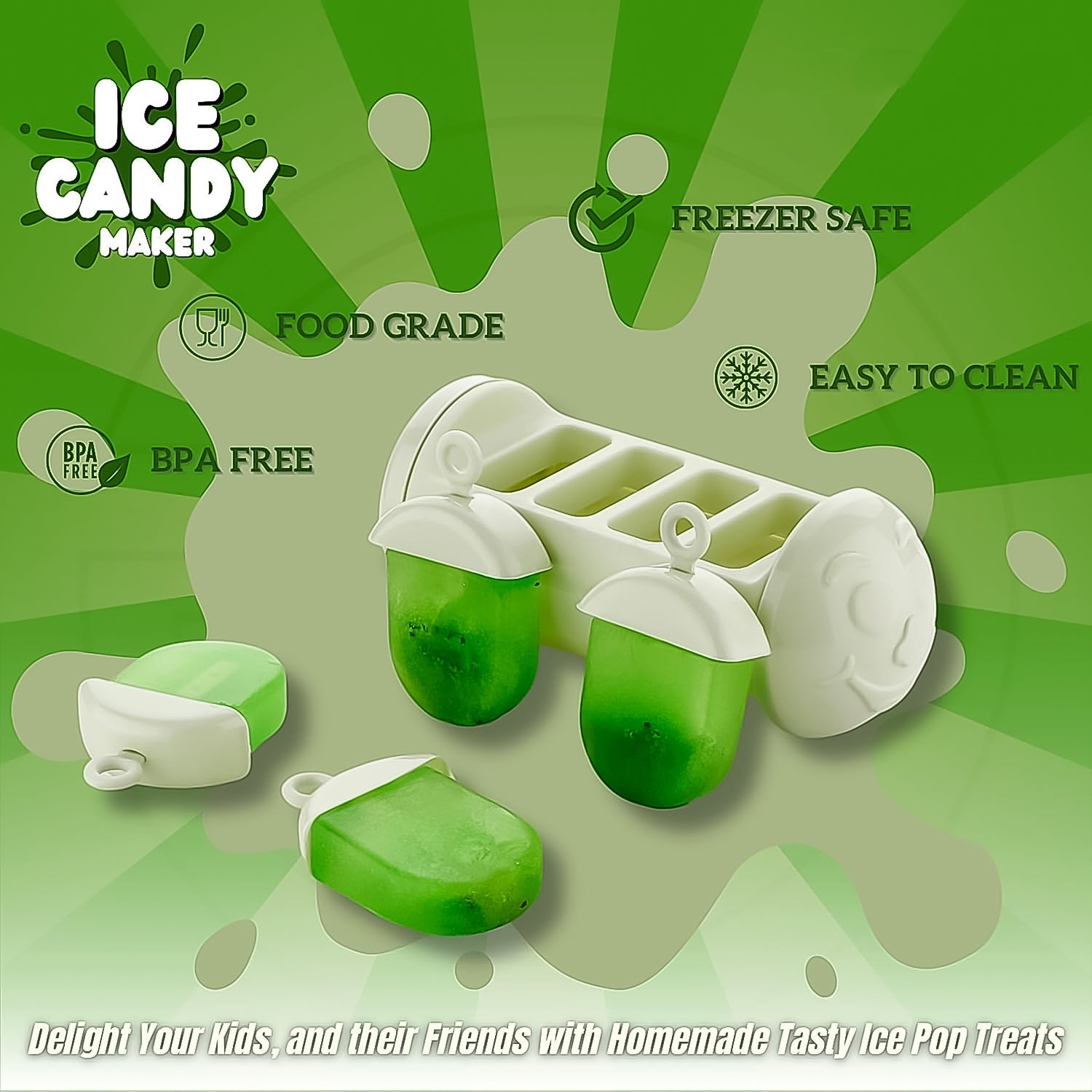 Ice Candy Maker 4 Compartment Homemade Kulfi Mould | Konvex - Front View