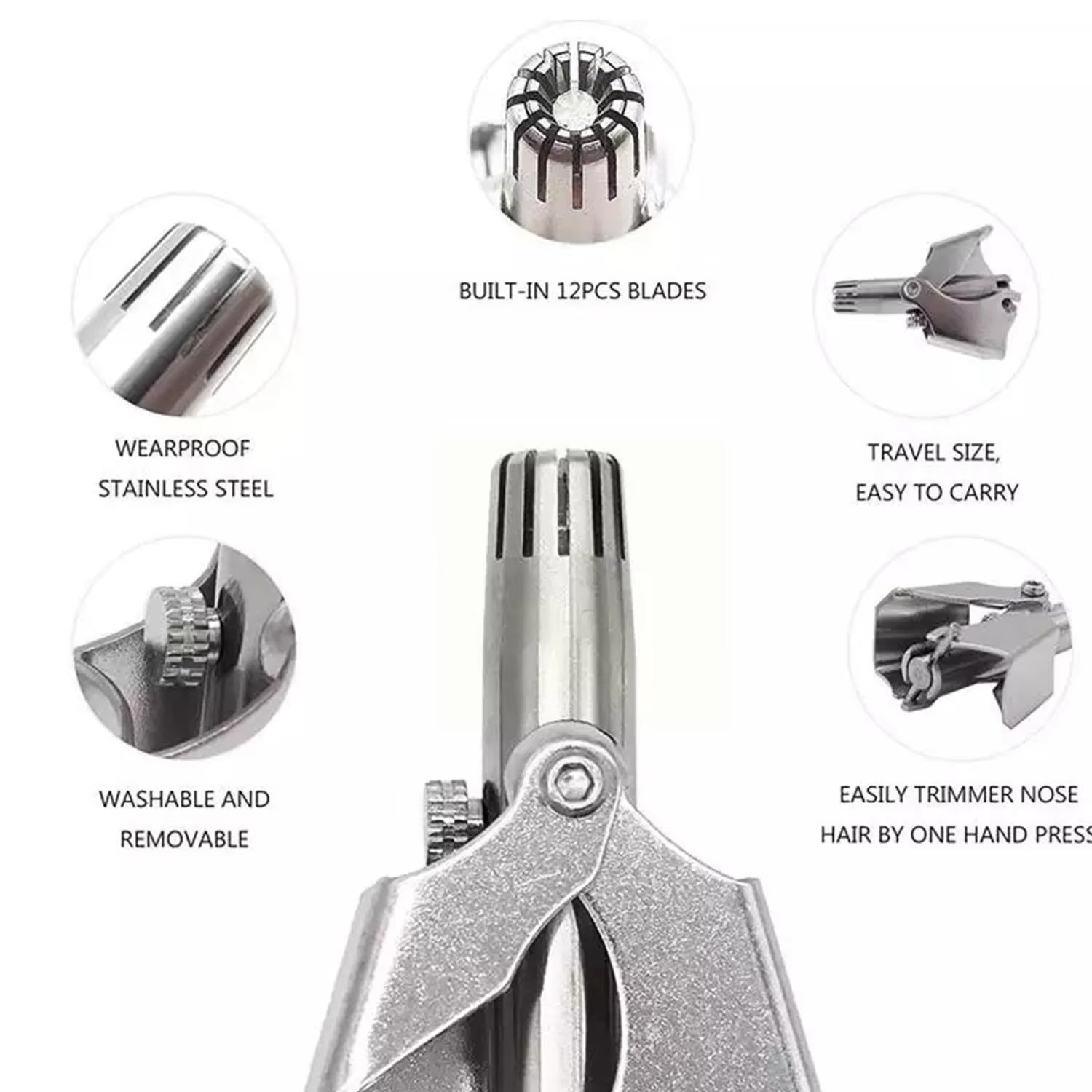 Nose Hair Clipper Stainless Steel Manual Trimmer | Calm & Curl - Front View