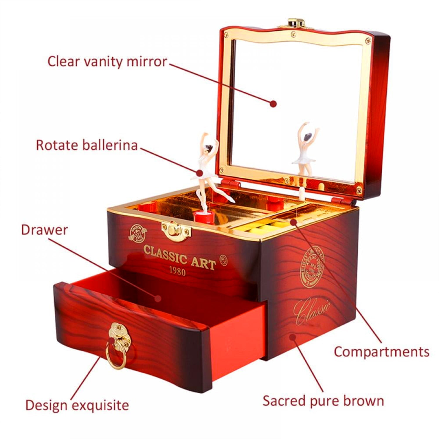 ALVENZA Ballerina Music Box – Hand Crank Piano & Storage | Deodap