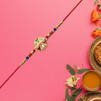 ALVENZA Floral Rakhi with Mirror Work - Stylish Colorful Beads on Red Thread