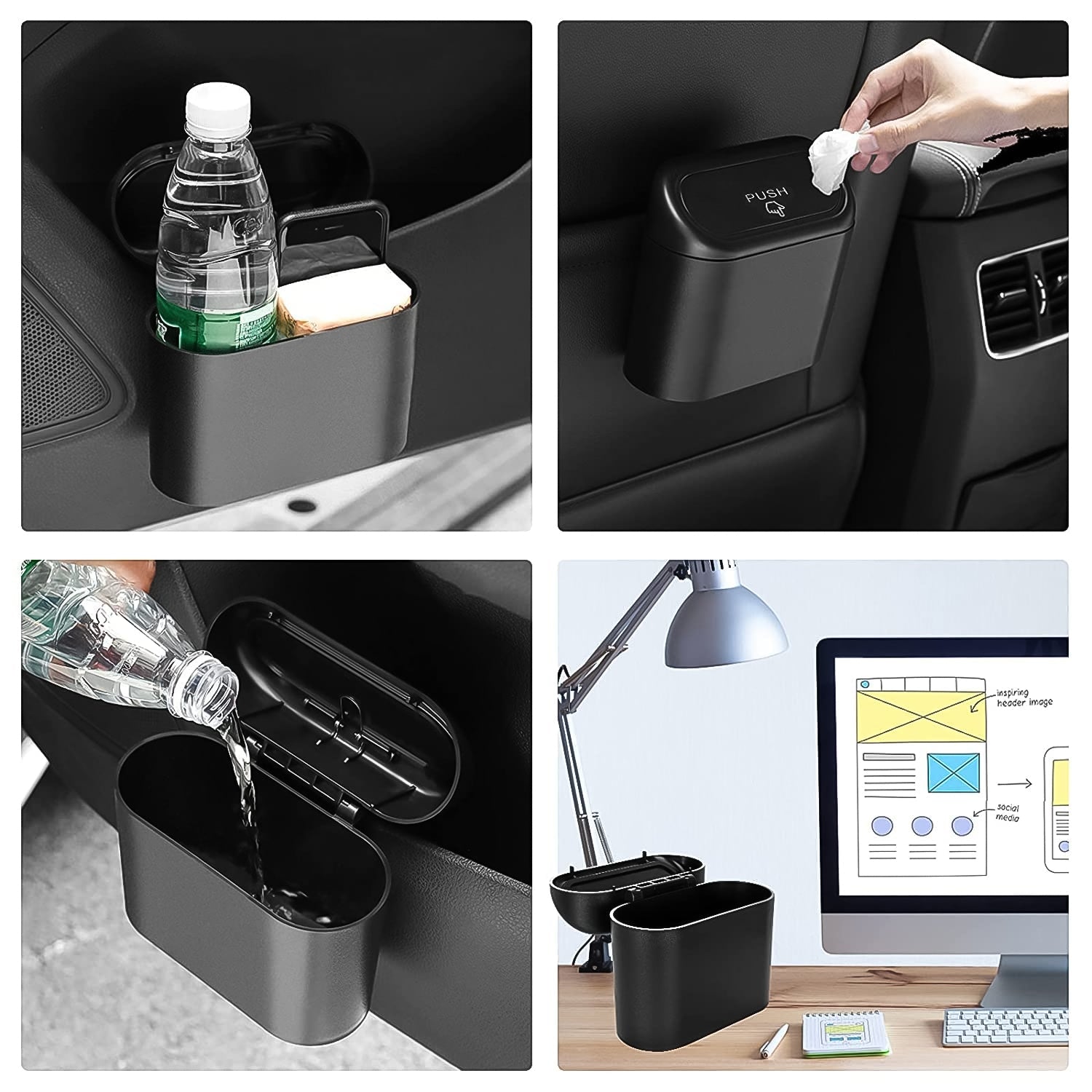 ALVENZA Mini Car Trash Can with Lid – Waterproof & Leak-Proof | Velvet Wheels